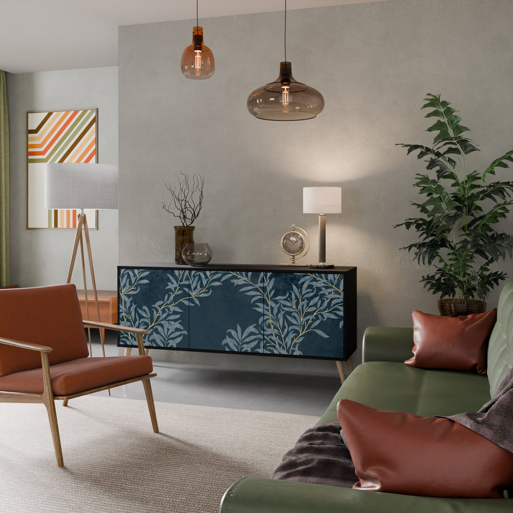 BLUE LEAVES Aparador de 3 Portas em Acabamento Preto