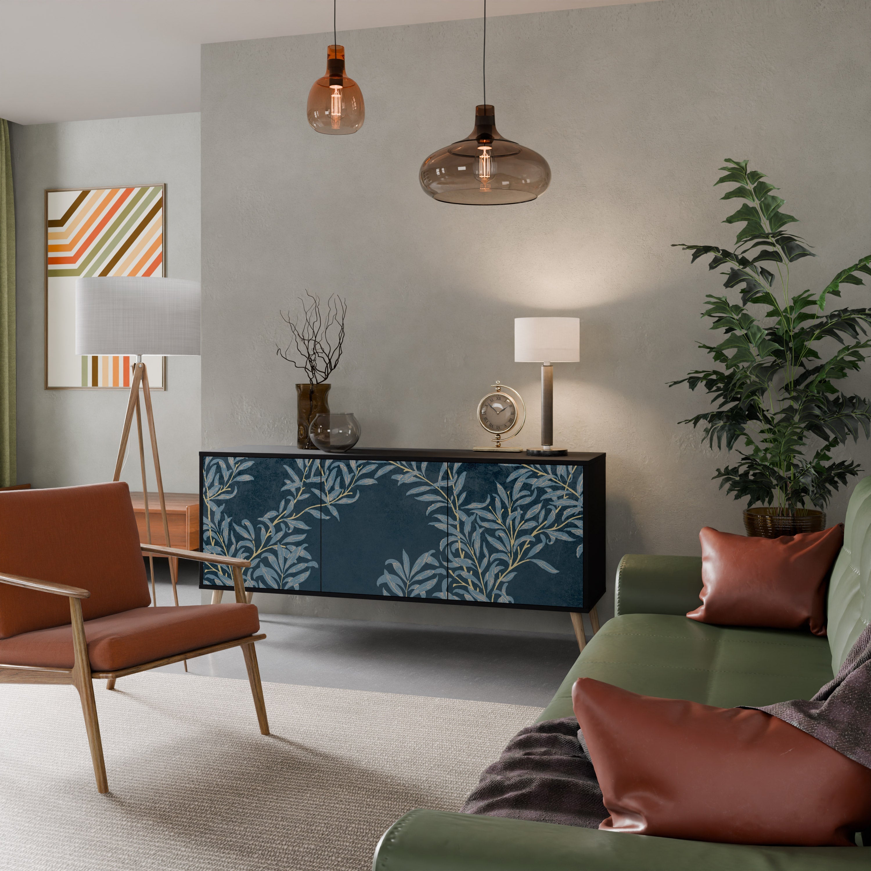 BLUE LEAVES Aparador de 3 Portas em Acabamento Preto