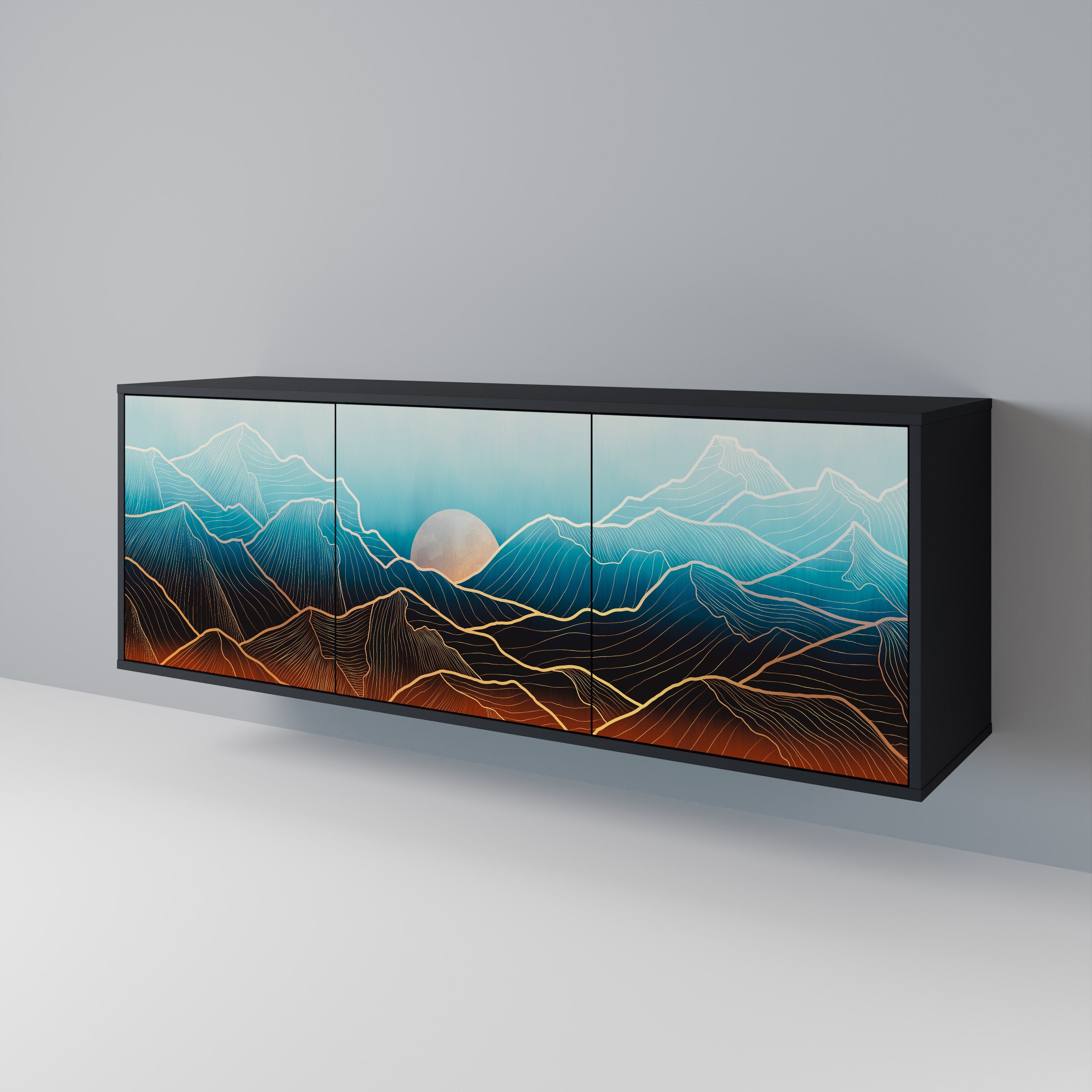 LUNAR SECRETS 3-Door Sideboard in Black Finish