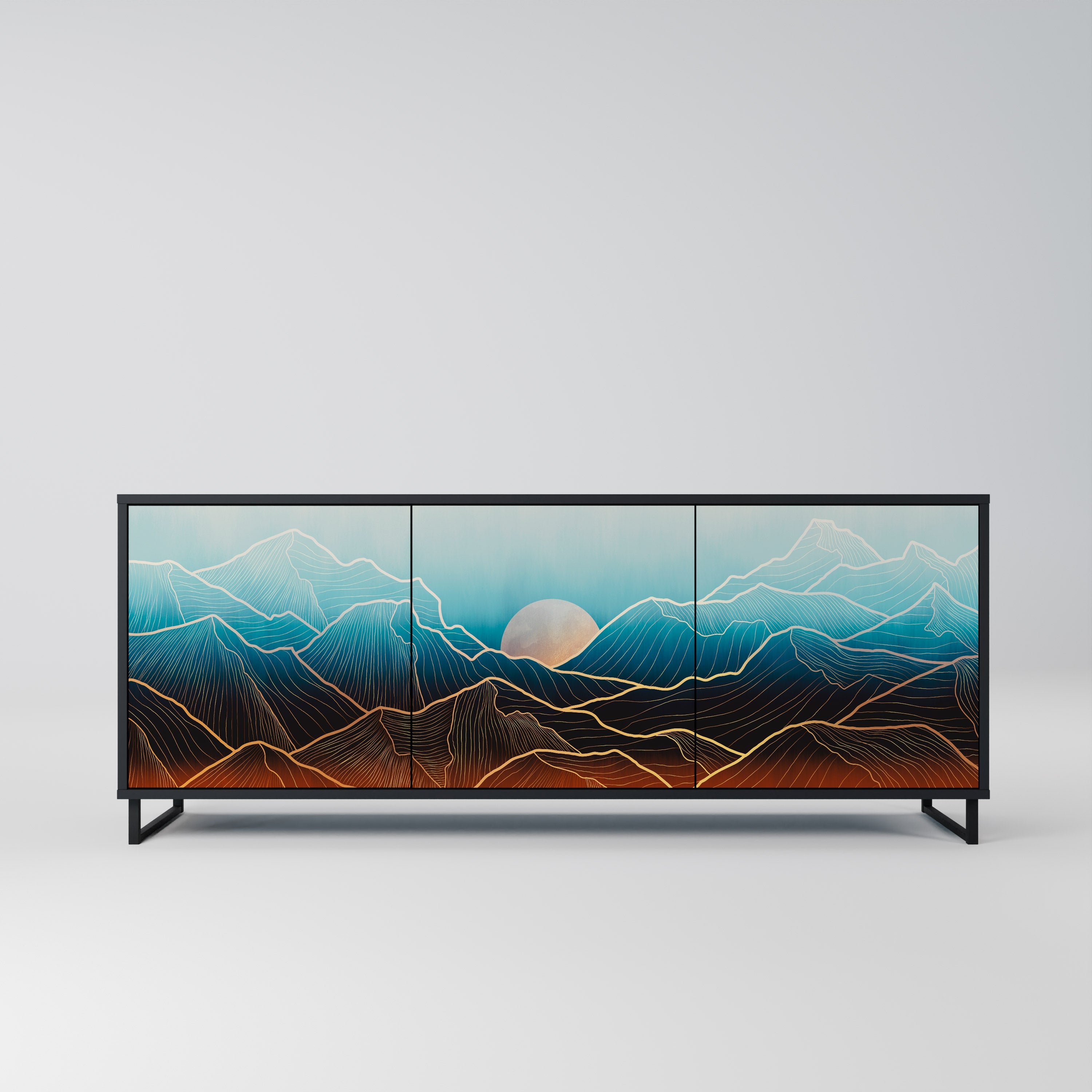 LUNAR SECRETS Aparador de 3 Portas em Acabamento Preto