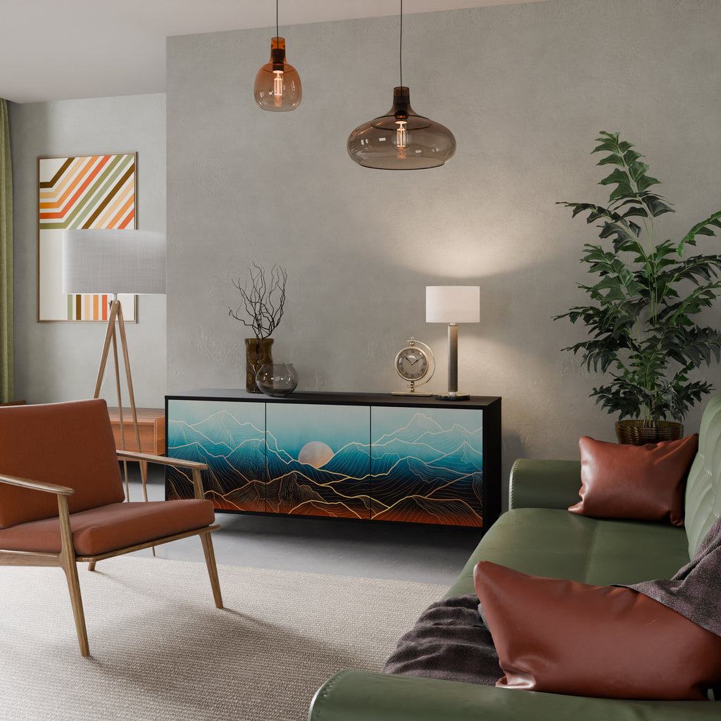 LUNAR SECRETS 3-Door Sideboard in Black Finish