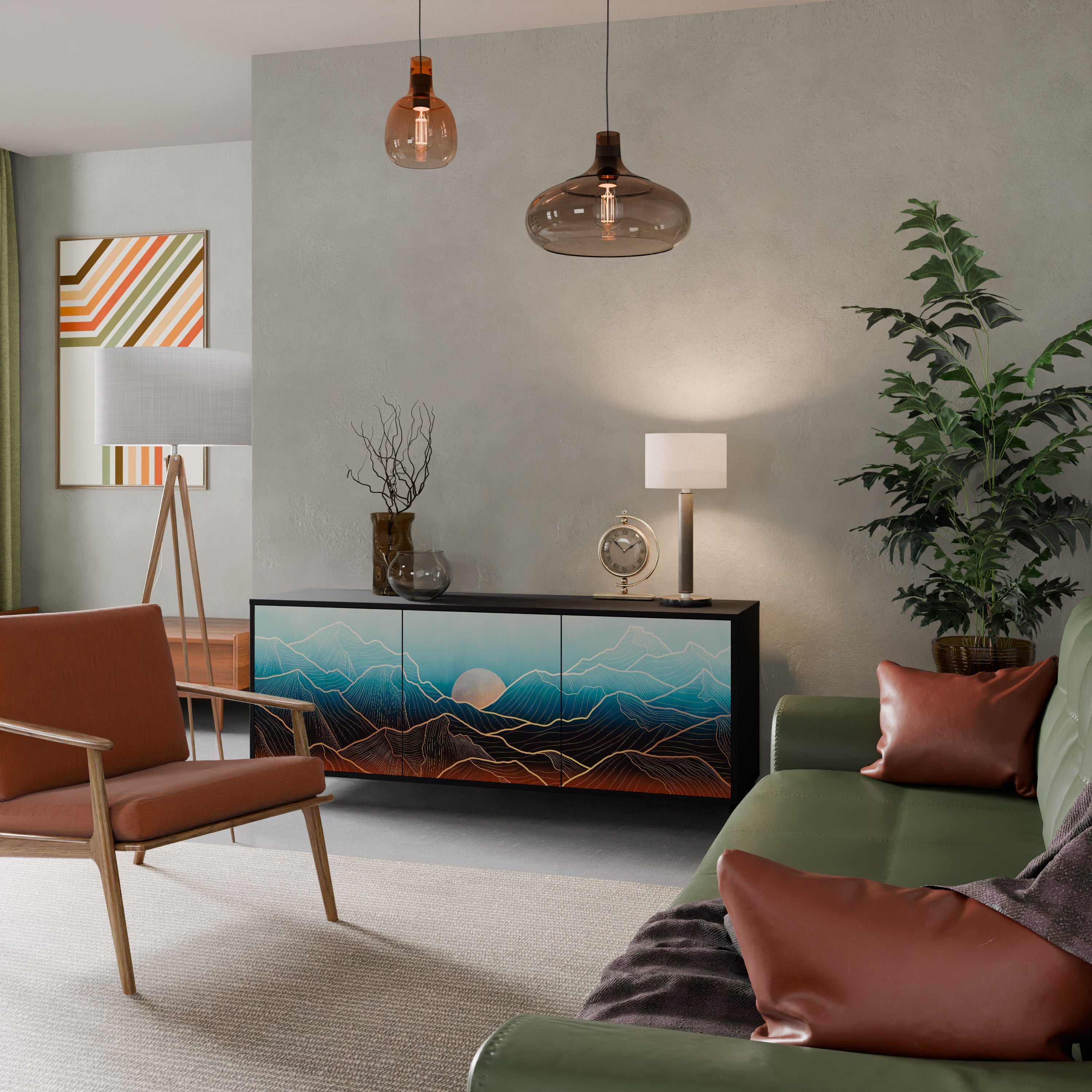 LUNAR SECRETS 3-Door Sideboard in Black Finish