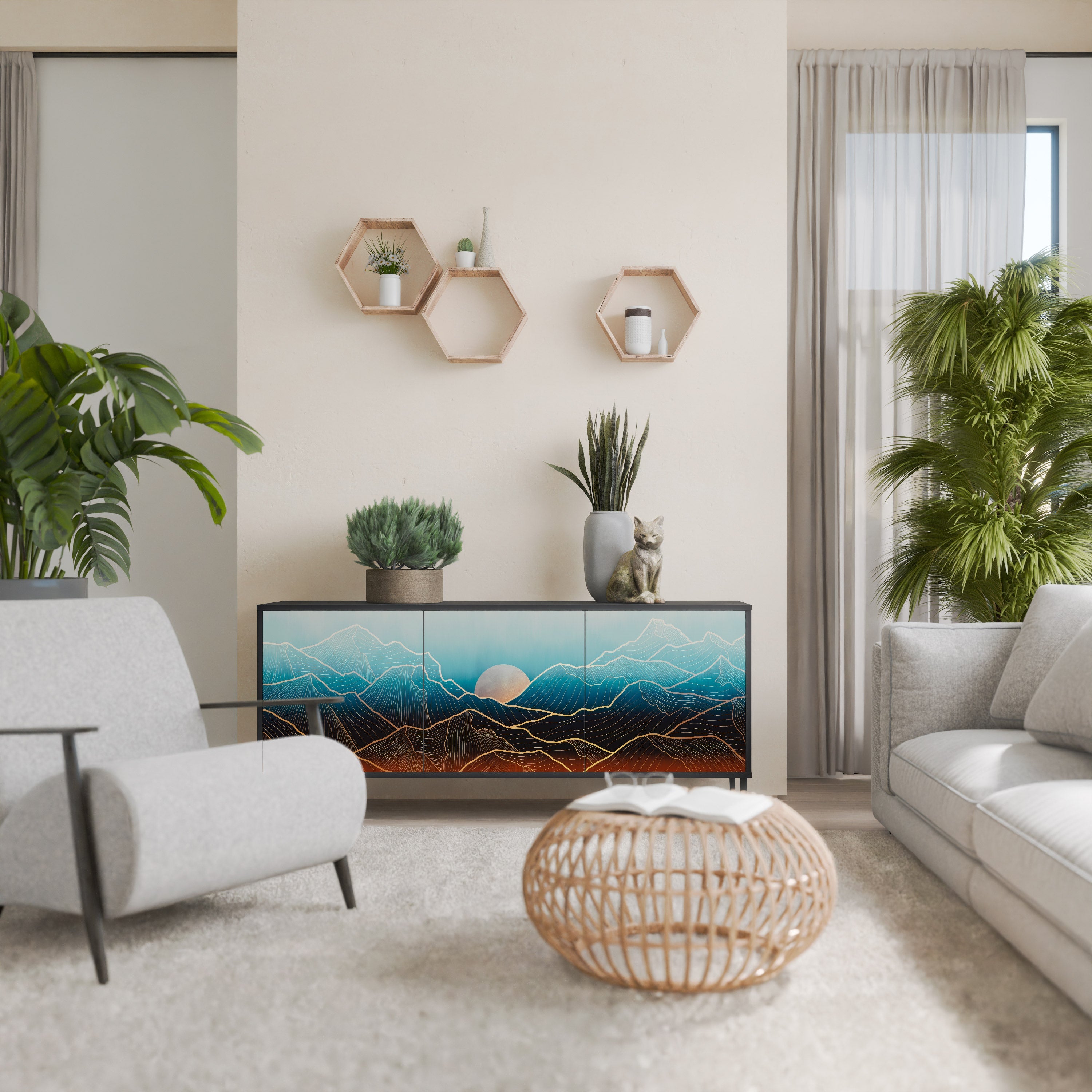 LUNAR SECRETS Aparador de 3 Portas em Acabamento Preto