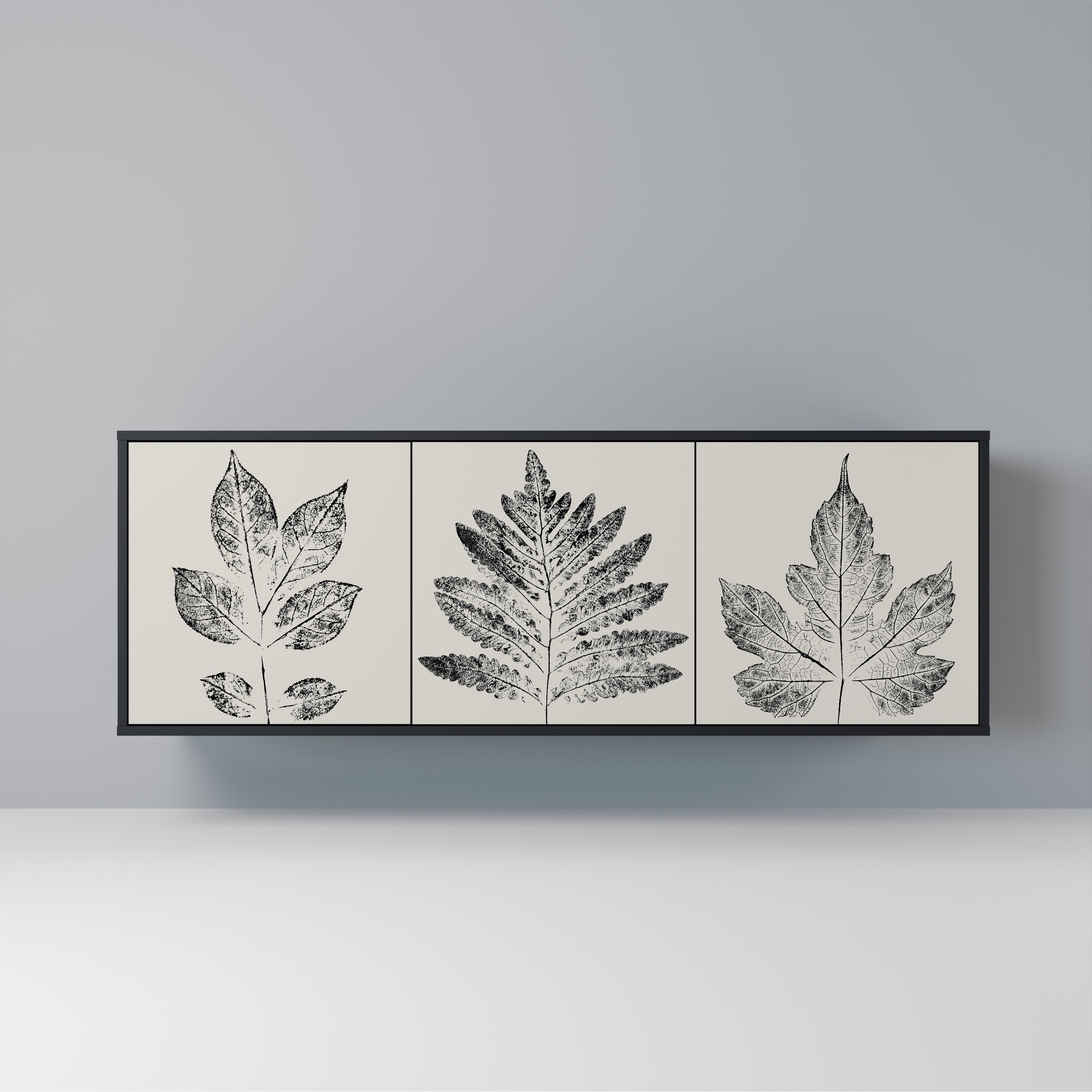 LEAFY STAMPS 3-Door Sideboard in Black Finish