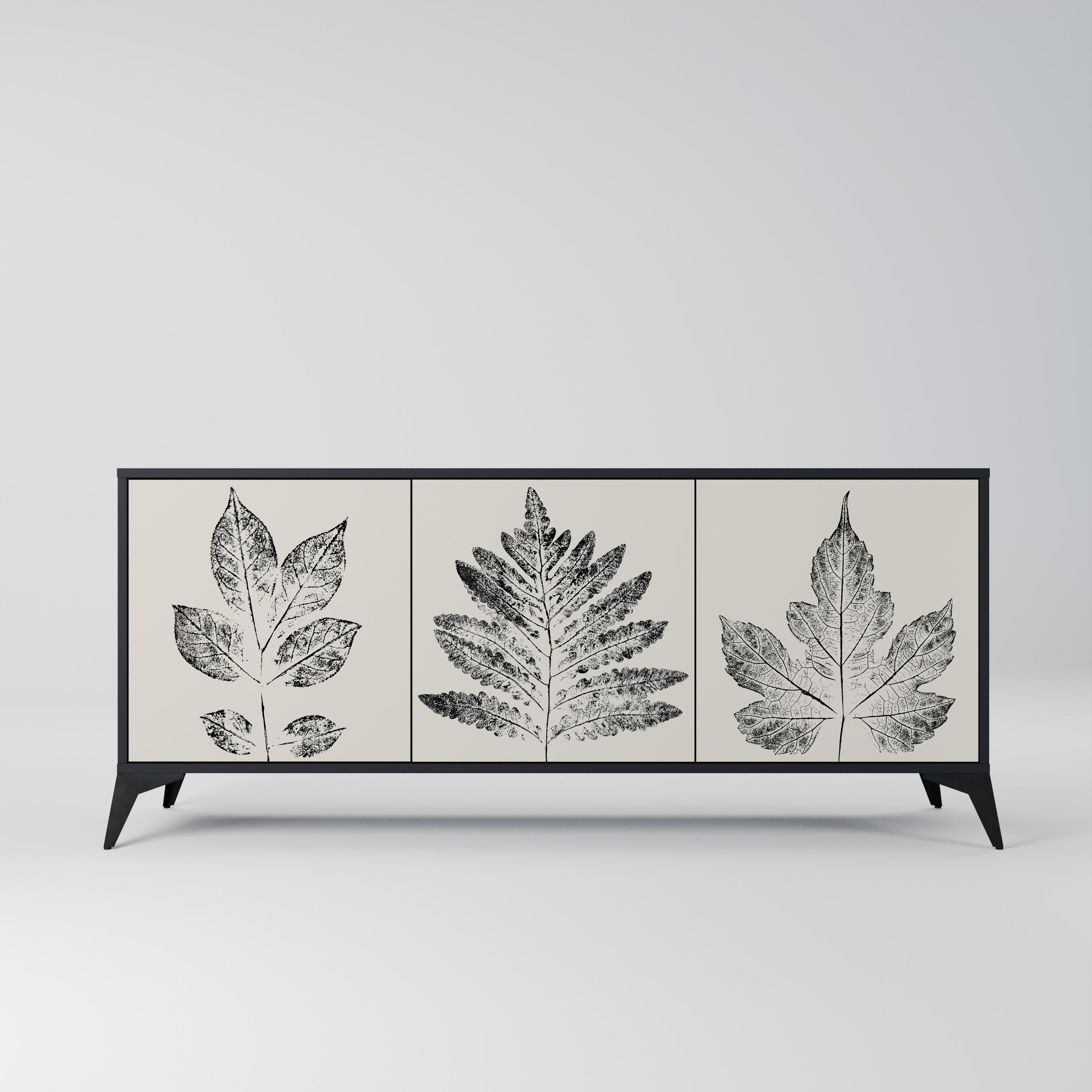 LEAFY STAMPS 3-Door Sideboard in Black Finish