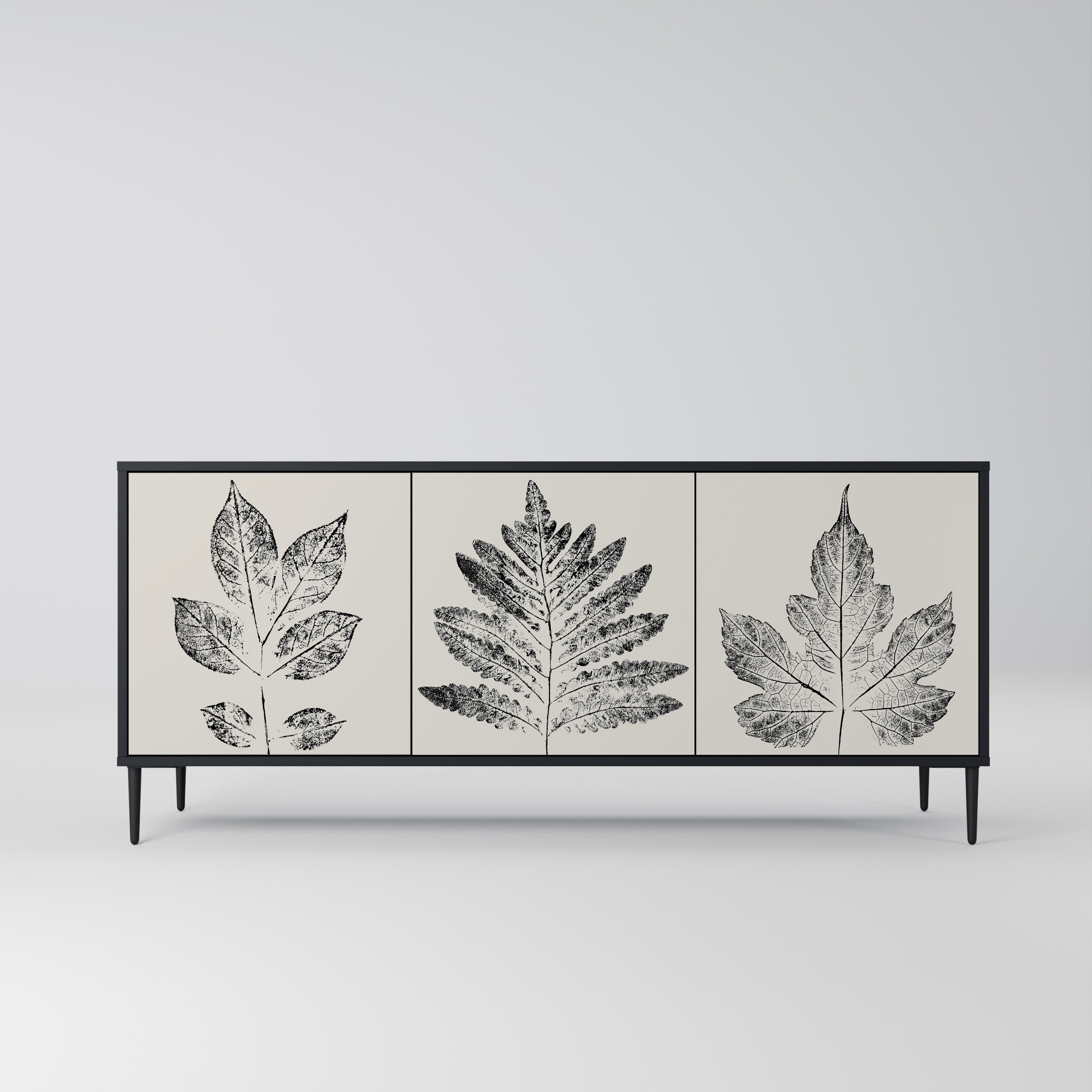 LEAFY STAMPS 3-Door Sideboard in Black Finish
