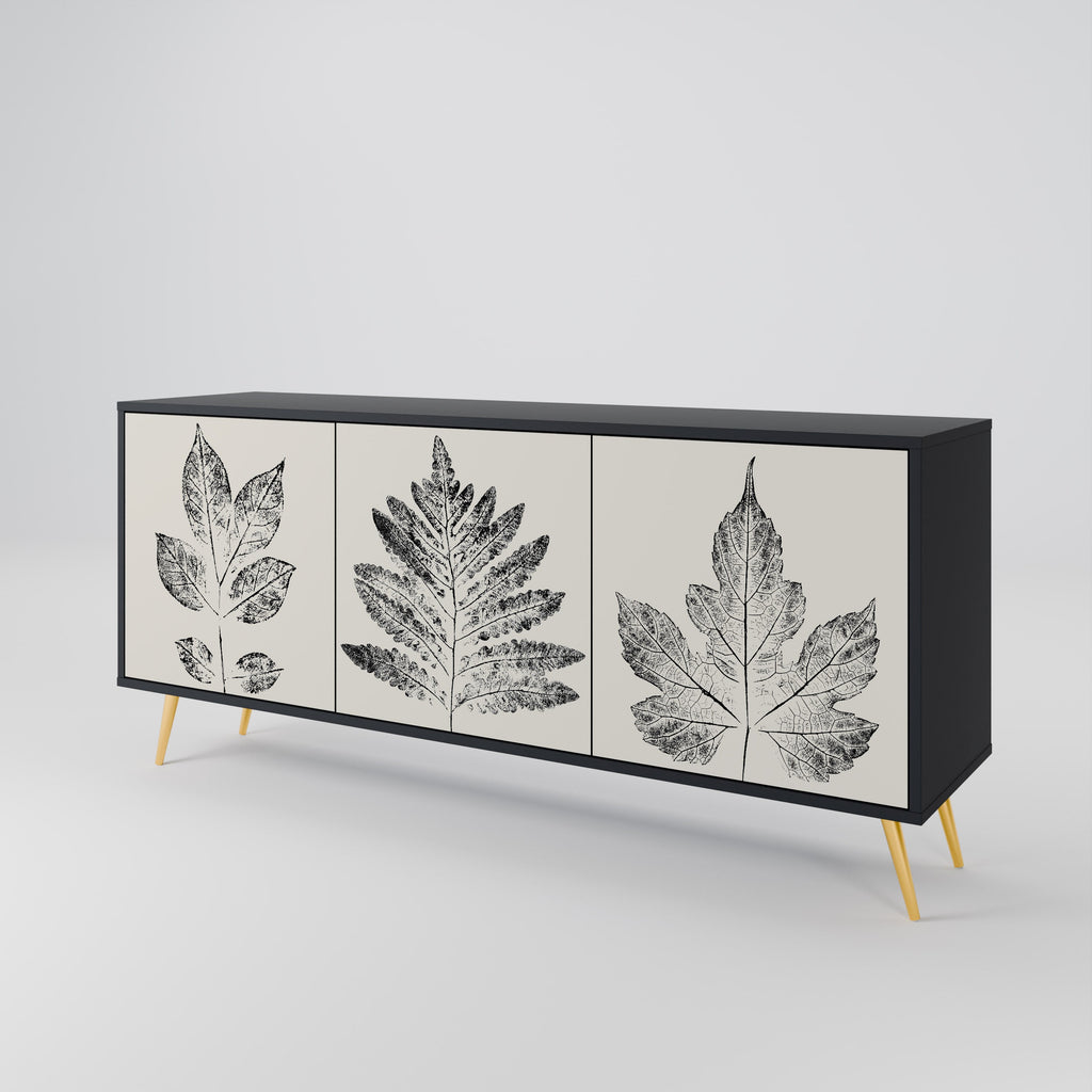 LEAFY STAMPS 3-Door Sideboard in Black Finish