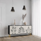 LEAFY STAMPS 3-Door Sideboard in Black Finish