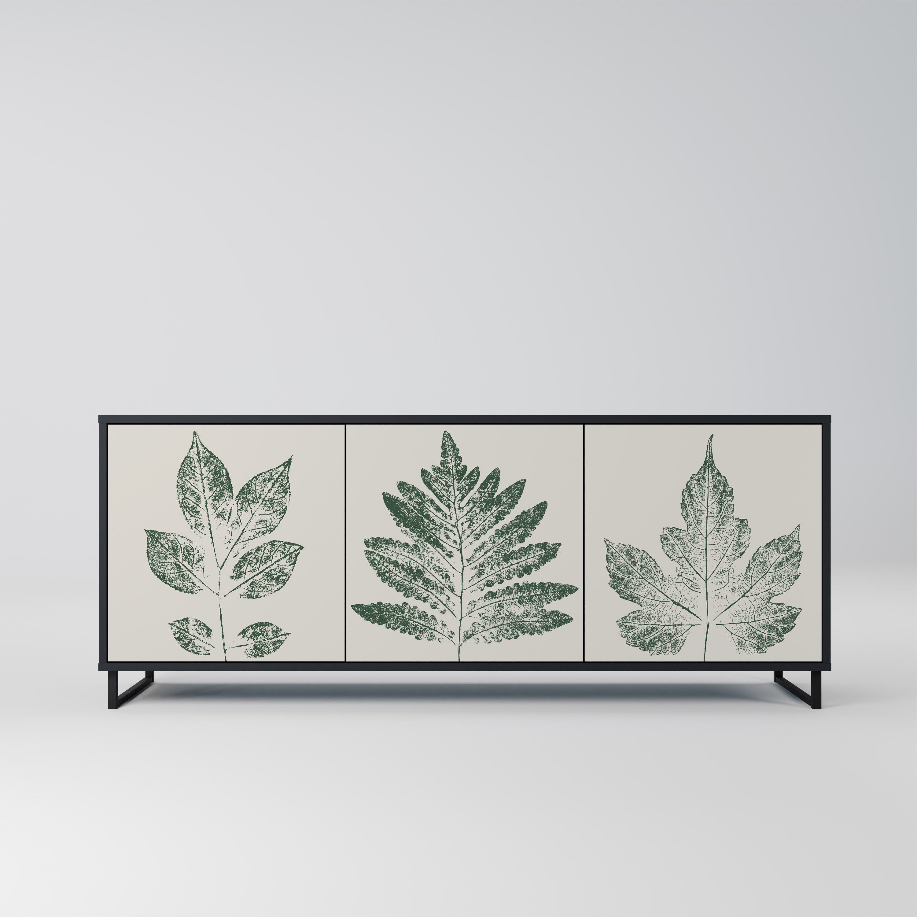 GREEN LEAFY STAMPS 3-Door Sideboard in Black Finish