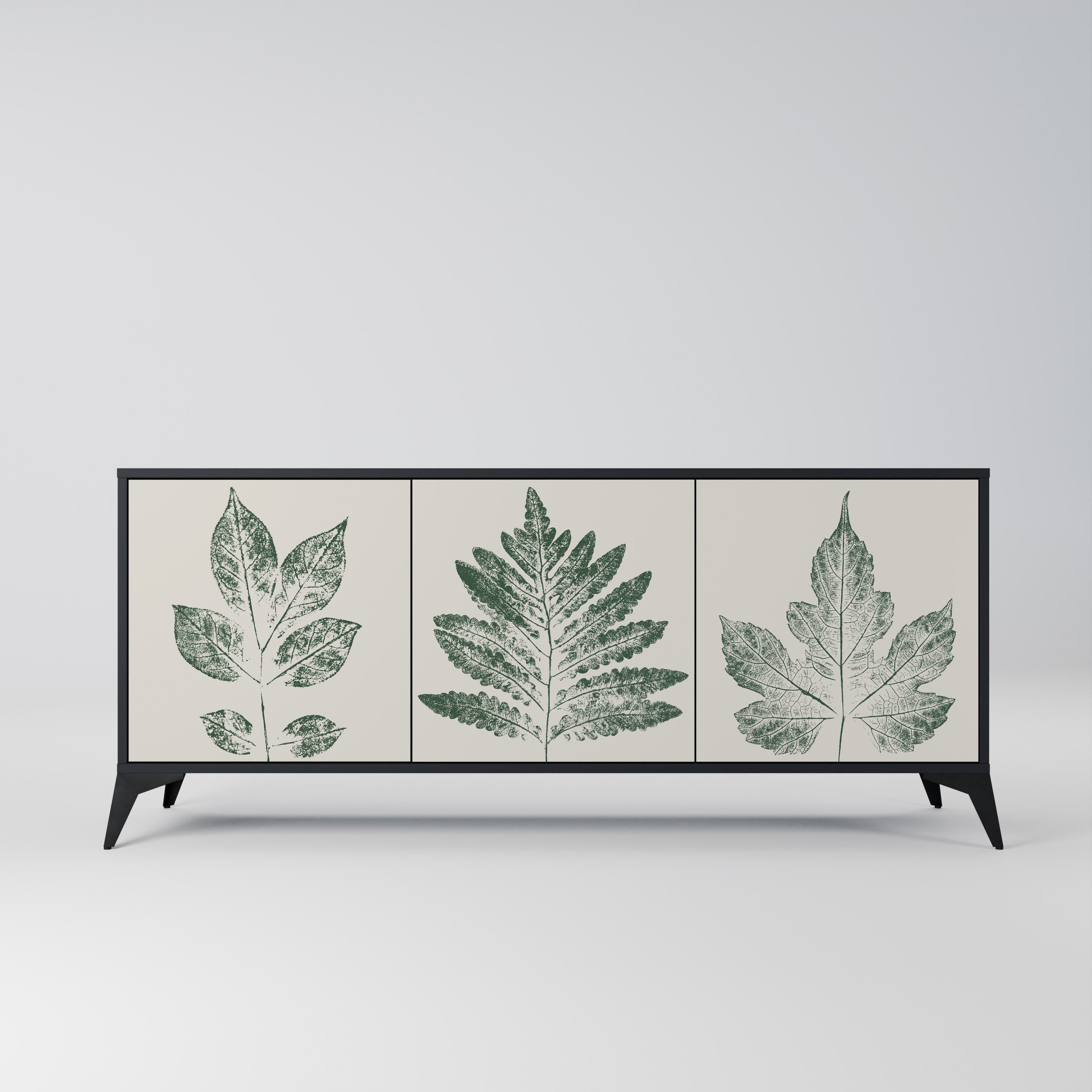 GREEN LEAFY STAMPS 3-Door Sideboard in Black Finish