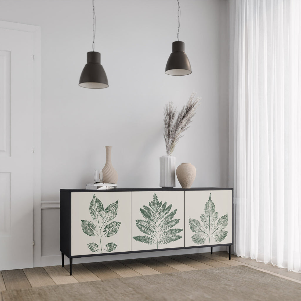 GREEN LEAFY STAMPS 3-Door Sideboard in Black Finish
