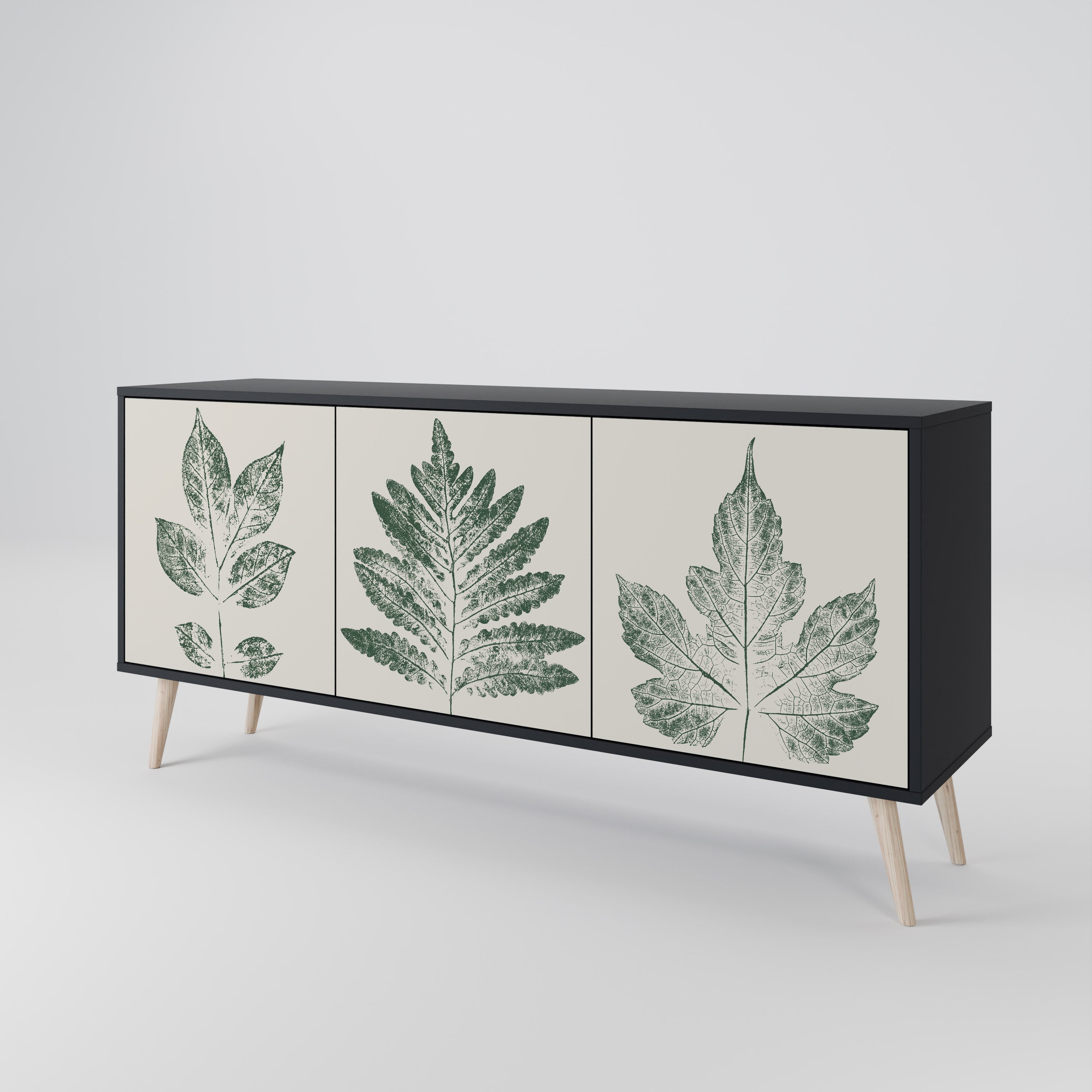 GREEN LEAFY STAMPS 3-Door Sideboard in Black Finish