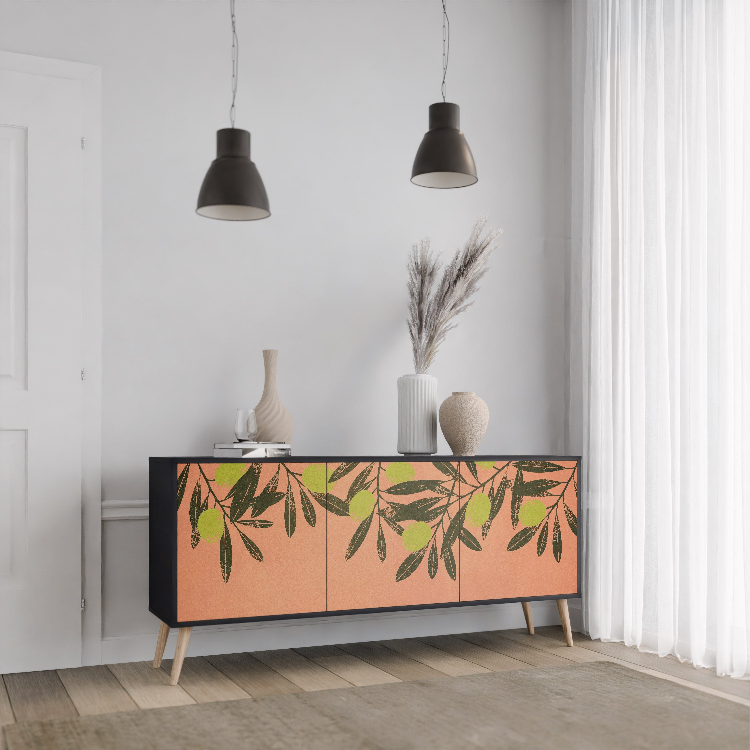 JUICY OLIVES 3-Door Sideboard in Black Finish