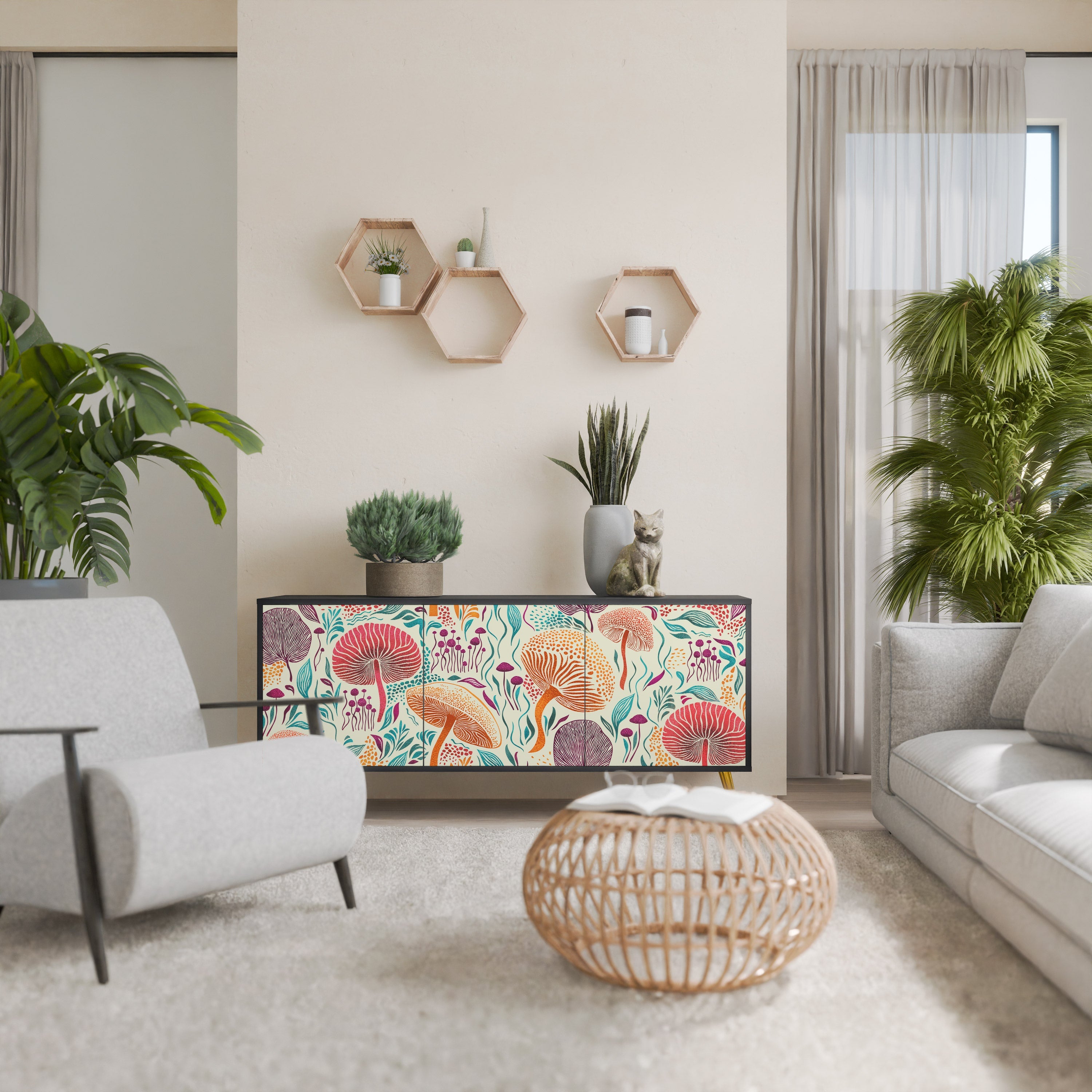 FUNGUS FANTASY 3-Door Sideboard in Black Finish