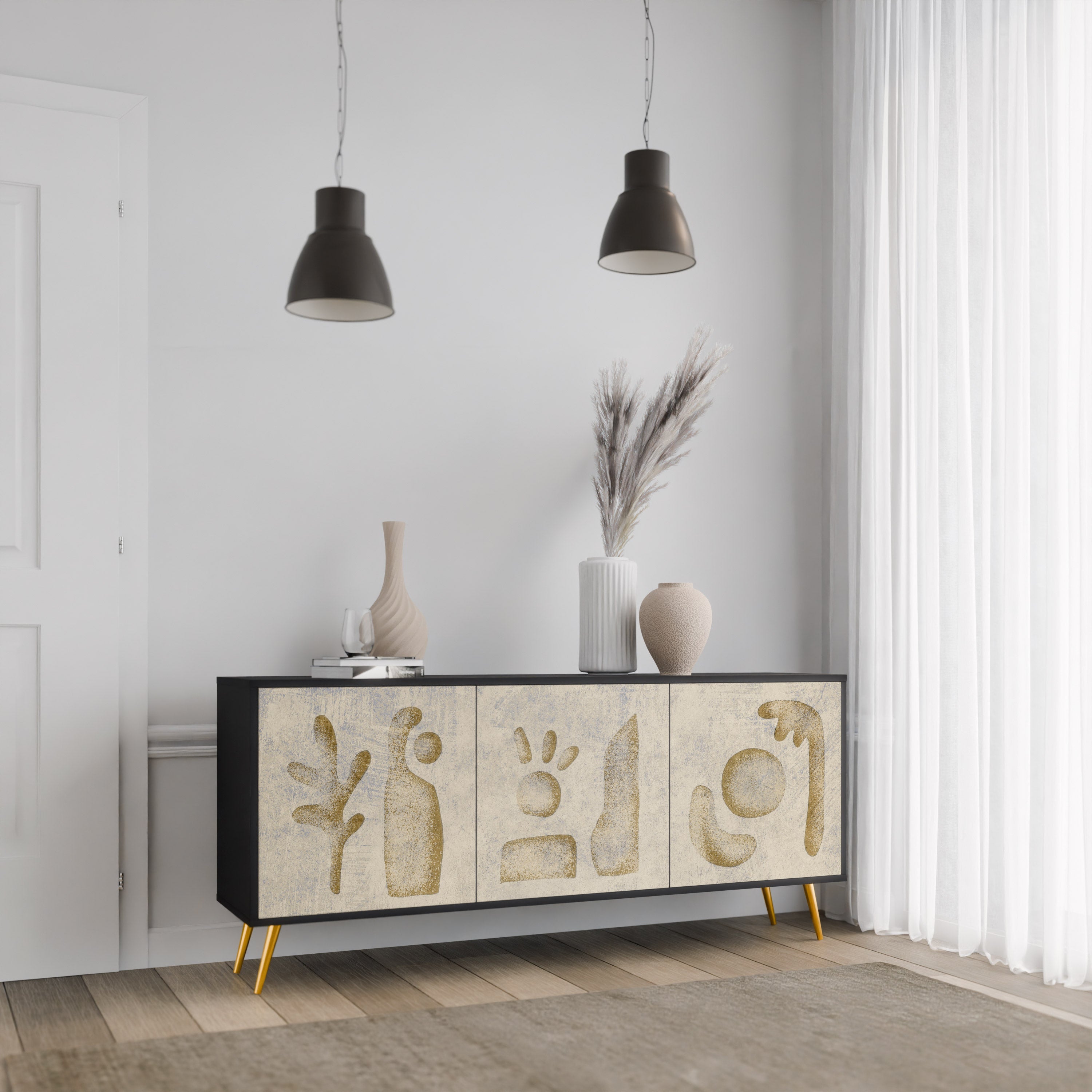 SAND SCULPTURES 3-Door Sideboard in Black Finish