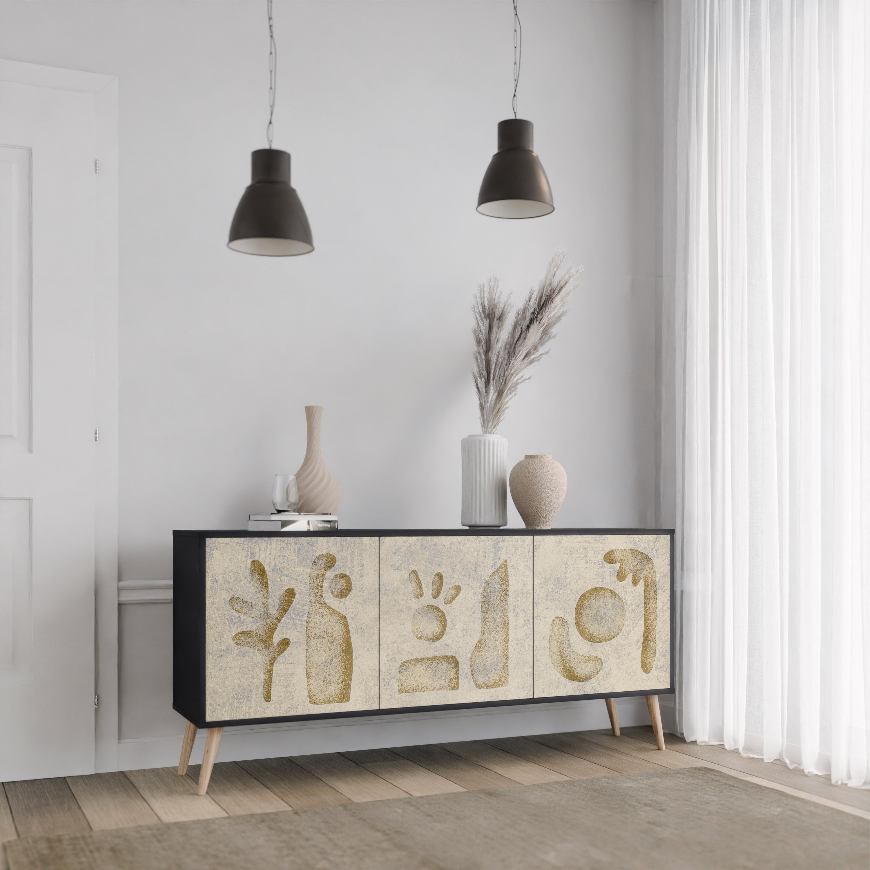 SAND SCULPTURES 3-Door Sideboard in Black Finish