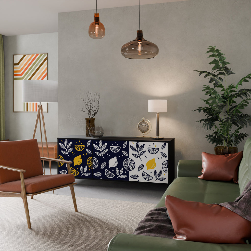 CITRUS BLACK AND WHITE 3-Door Sideboard in Black Finish