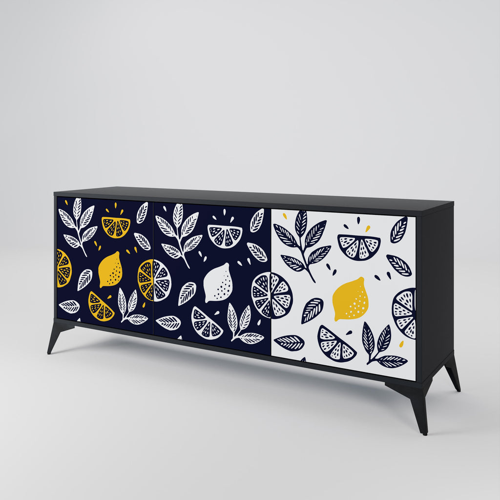 CITRUS BLACK AND WHITE 3-Door Sideboard in Black Finish