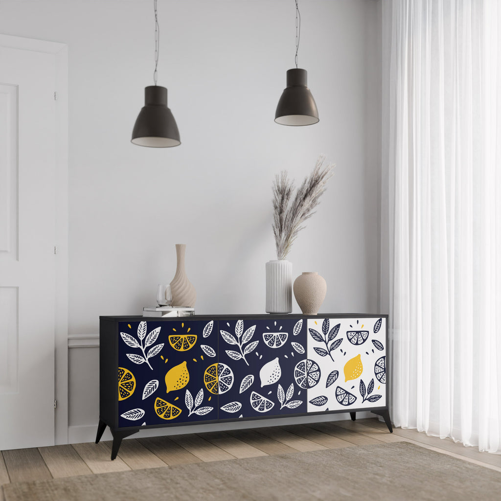 CITRUS BLACK AND WHITE 3-Door Sideboard in Black Finish