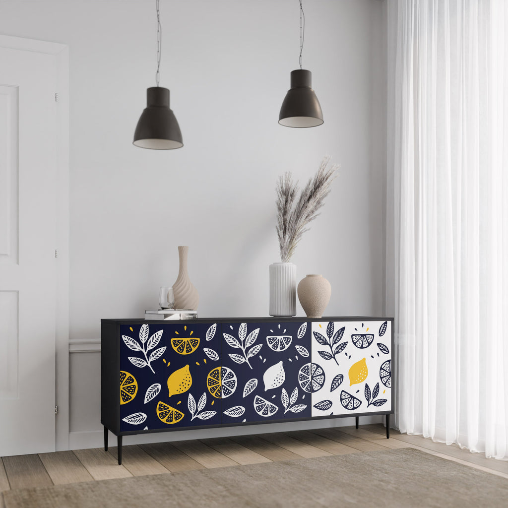 CITRUS BLACK AND WHITE 3-Door Sideboard in Black Finish