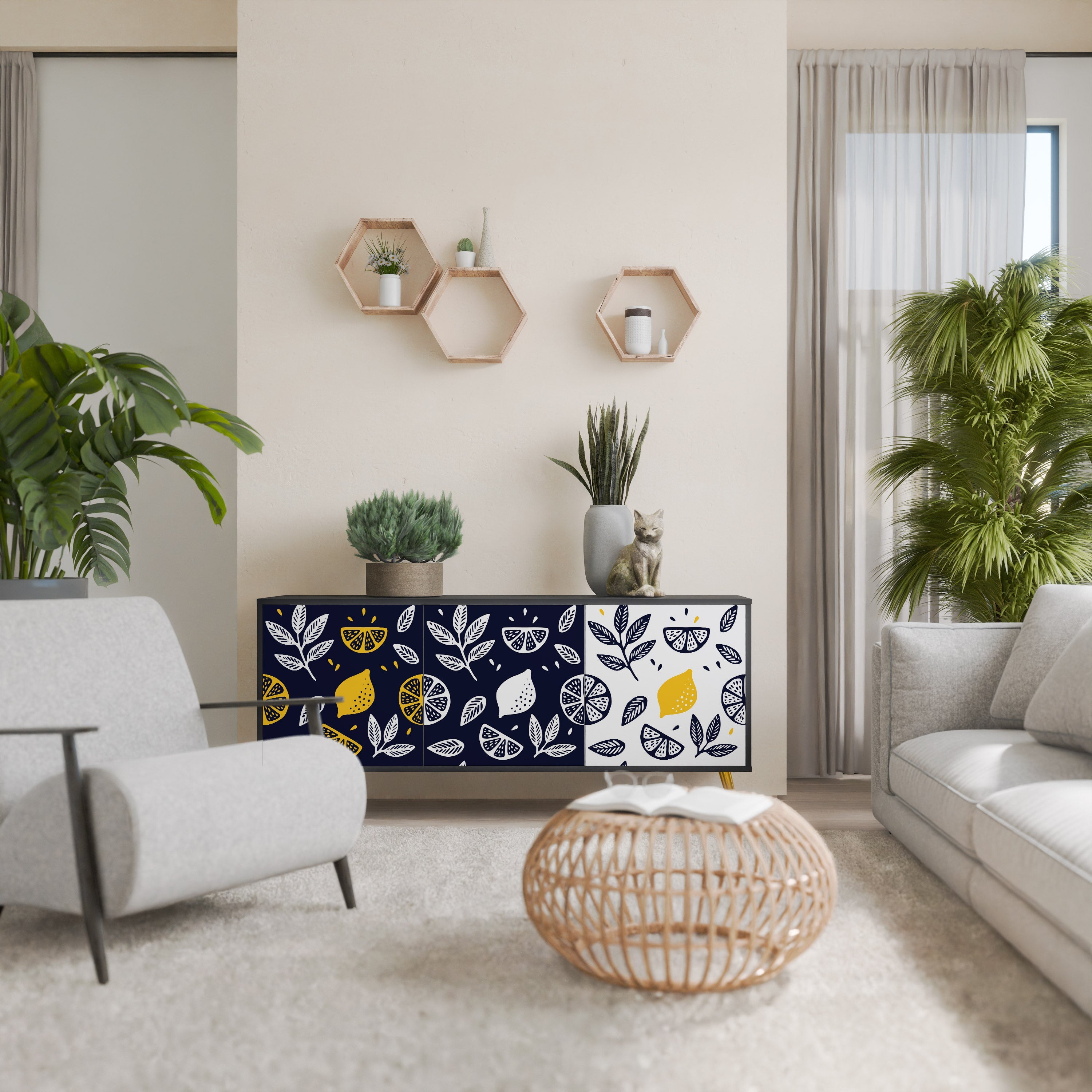 CITRUS BLACK AND WHITE 3-Door Sideboard in Black Finish