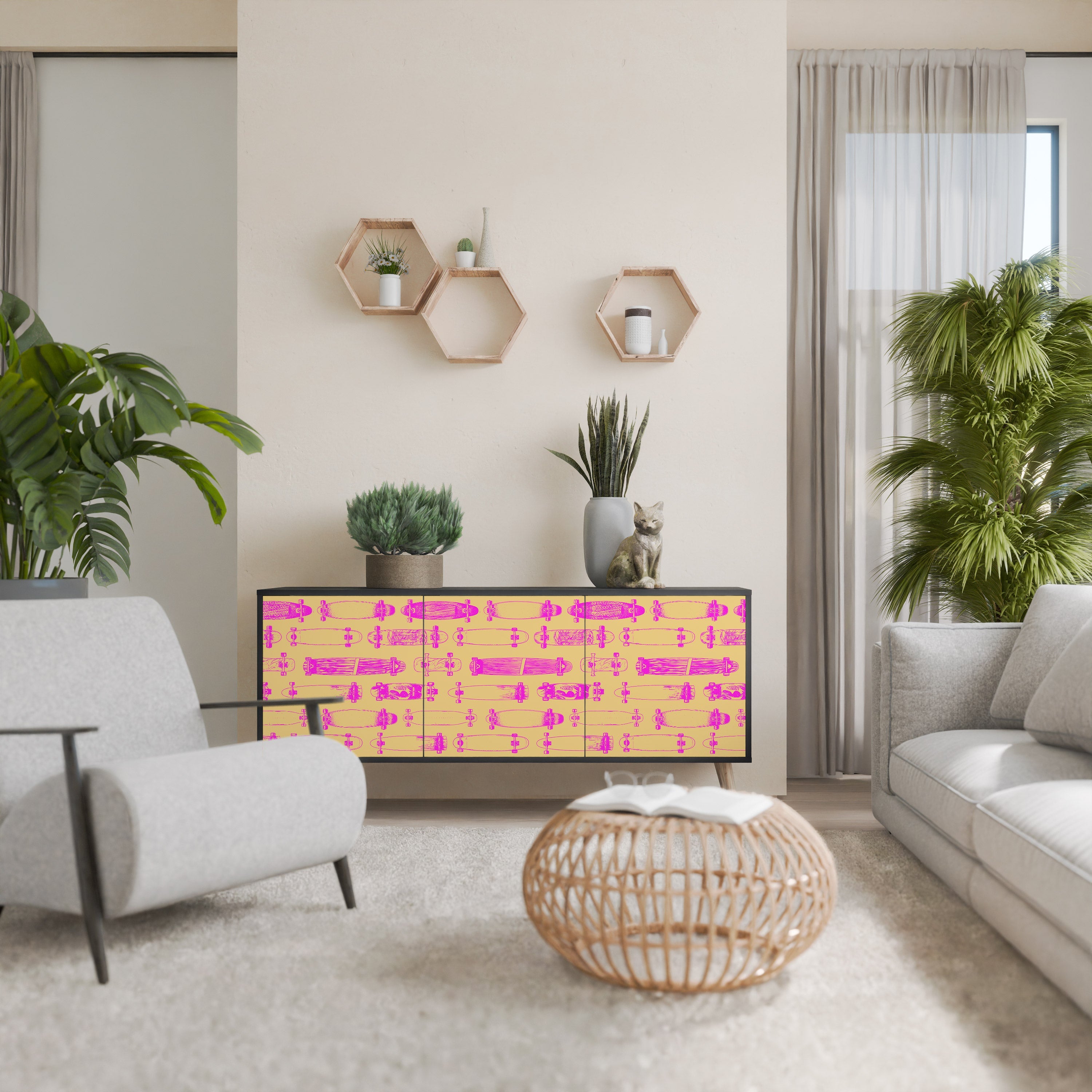 SKATEBOARD ARTISTRY 3-Door Sideboard in Black Finish