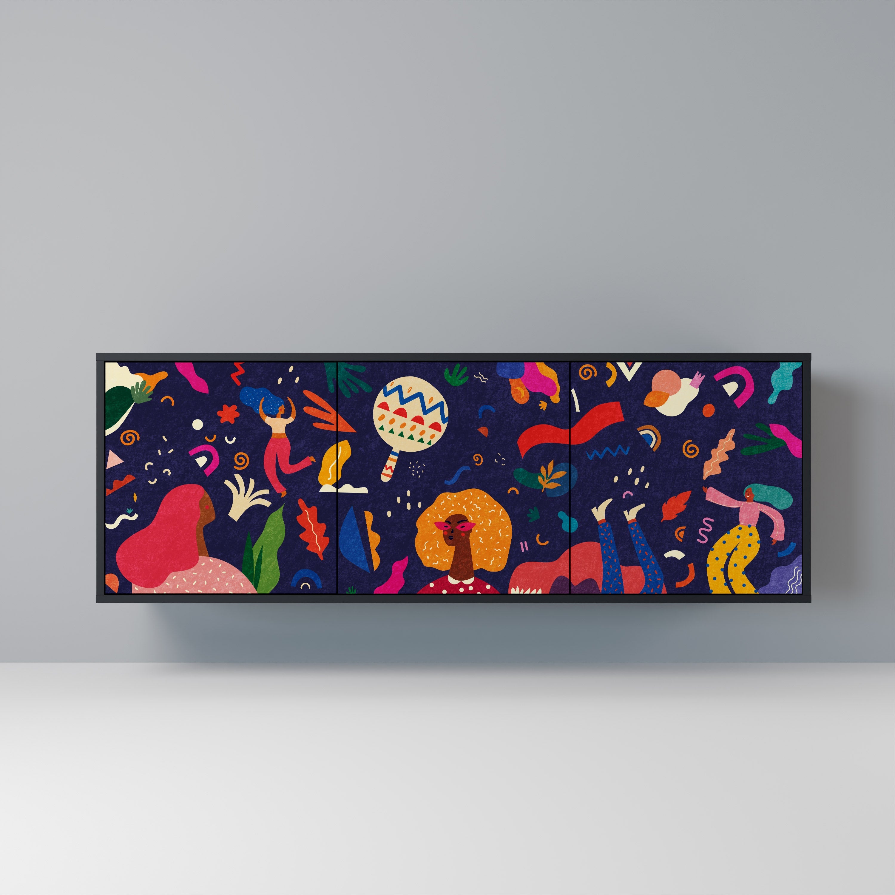 FESTIVE PLEASURES 3-Door Sideboard in Black Finish