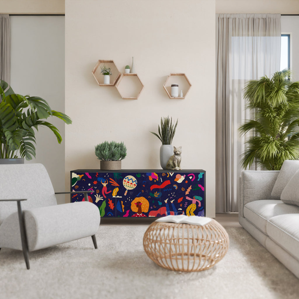 FESTIVE PLEASURES 3-Door Sideboard in Black Finish