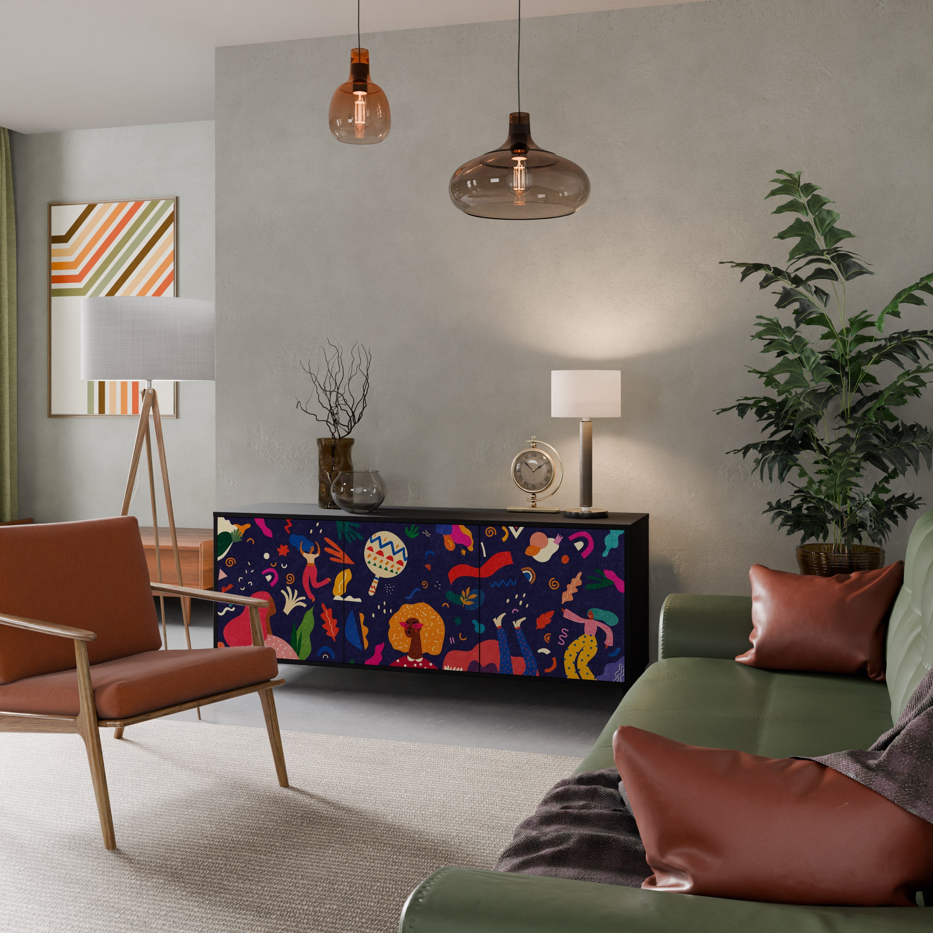 FESTIVE PLEASURES 3-Door Sideboard in Black Finish