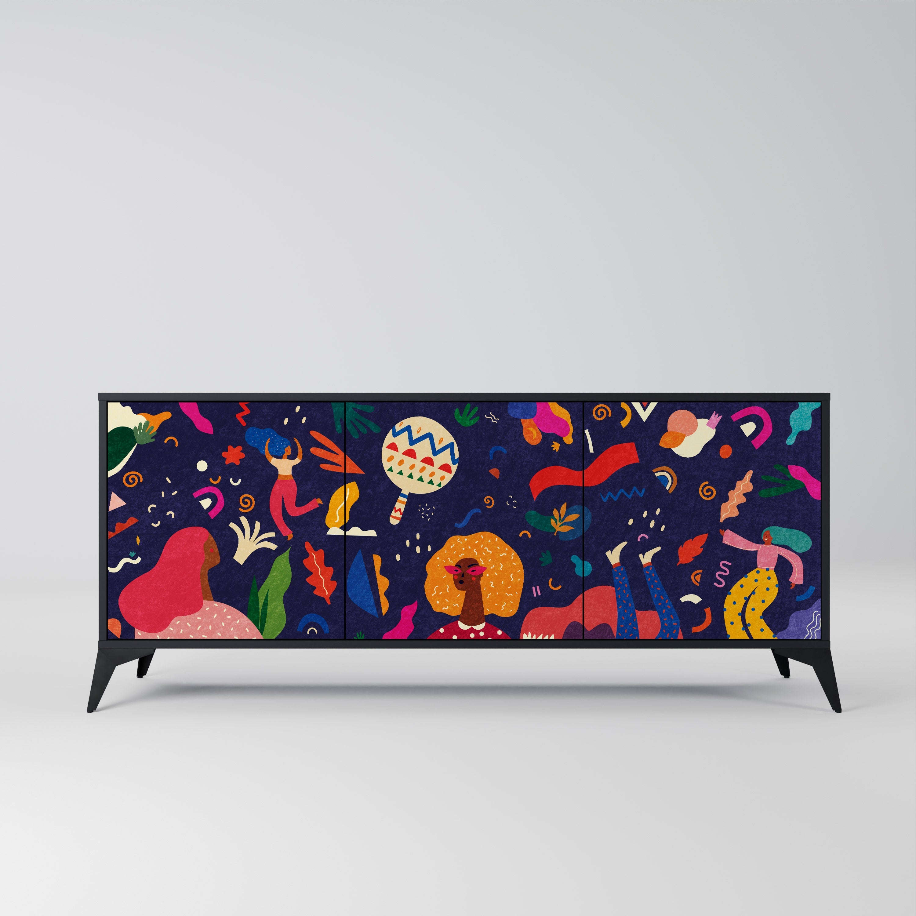 FESTIVE PLEASURES 3-Door Sideboard in Black Finish