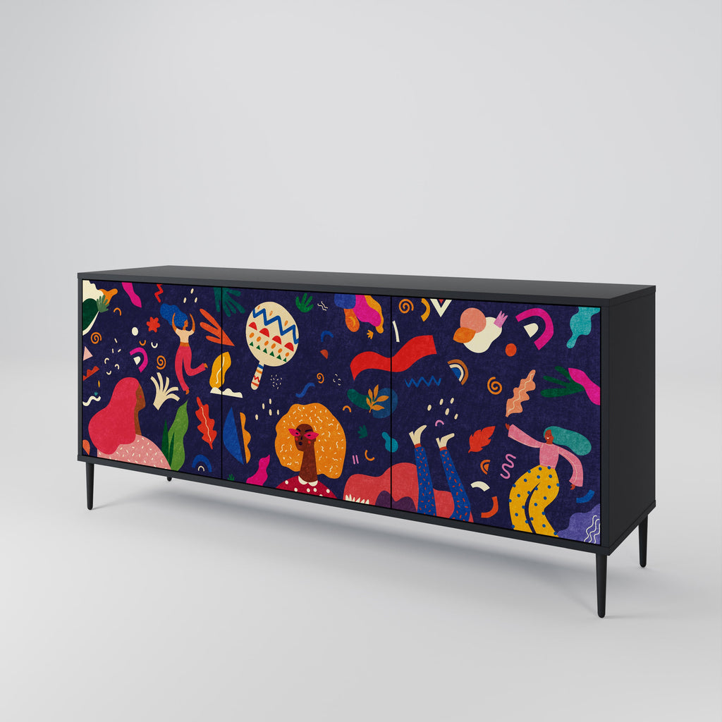 FESTIVE PLEASURES 3-Door Sideboard in Black Finish
