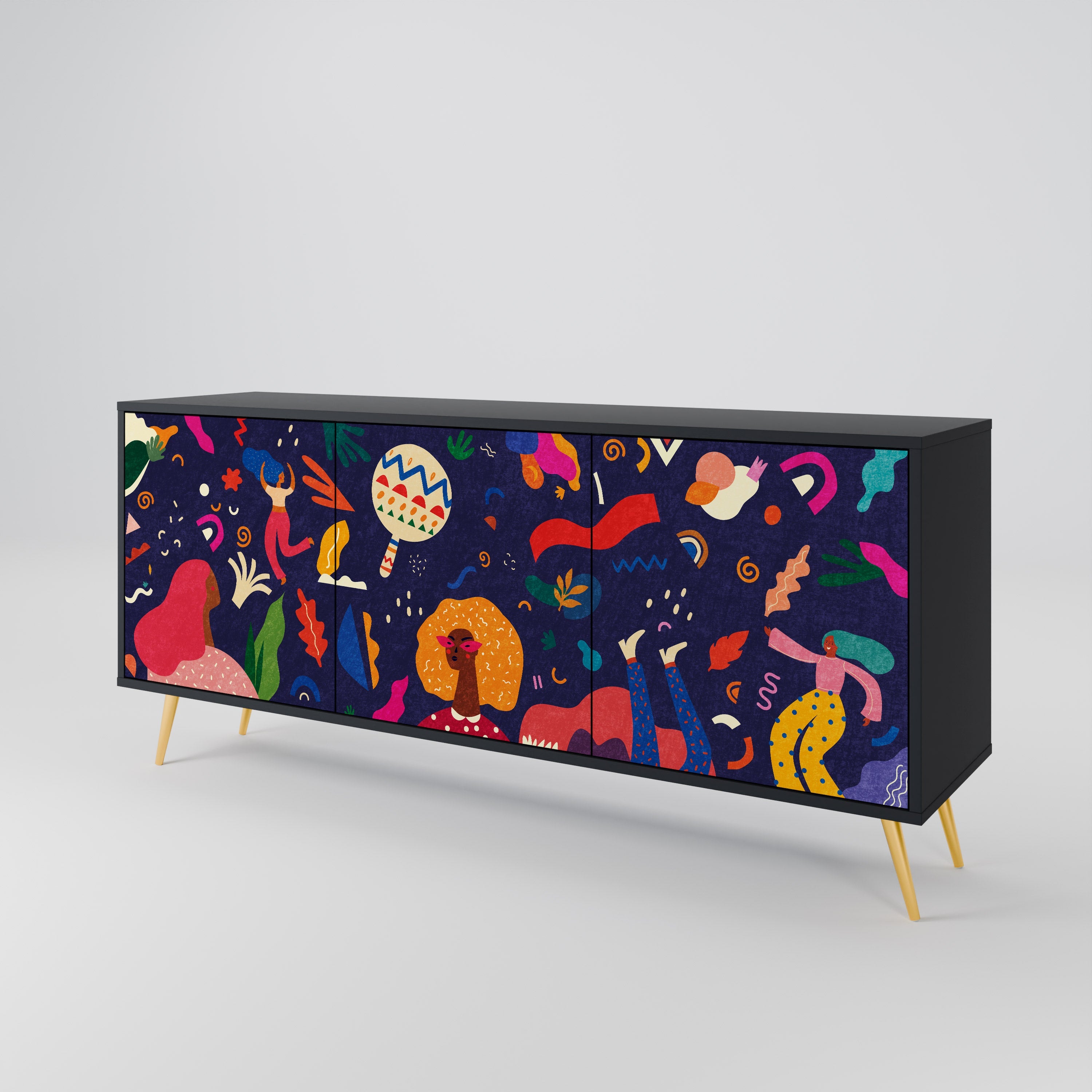 FESTIVE PLEASURES 3-Door Sideboard in Black Finish
