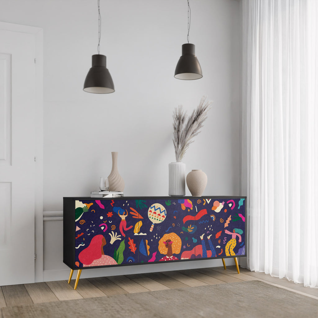 FESTIVE PLEASURES 3-Door Sideboard in Black Finish