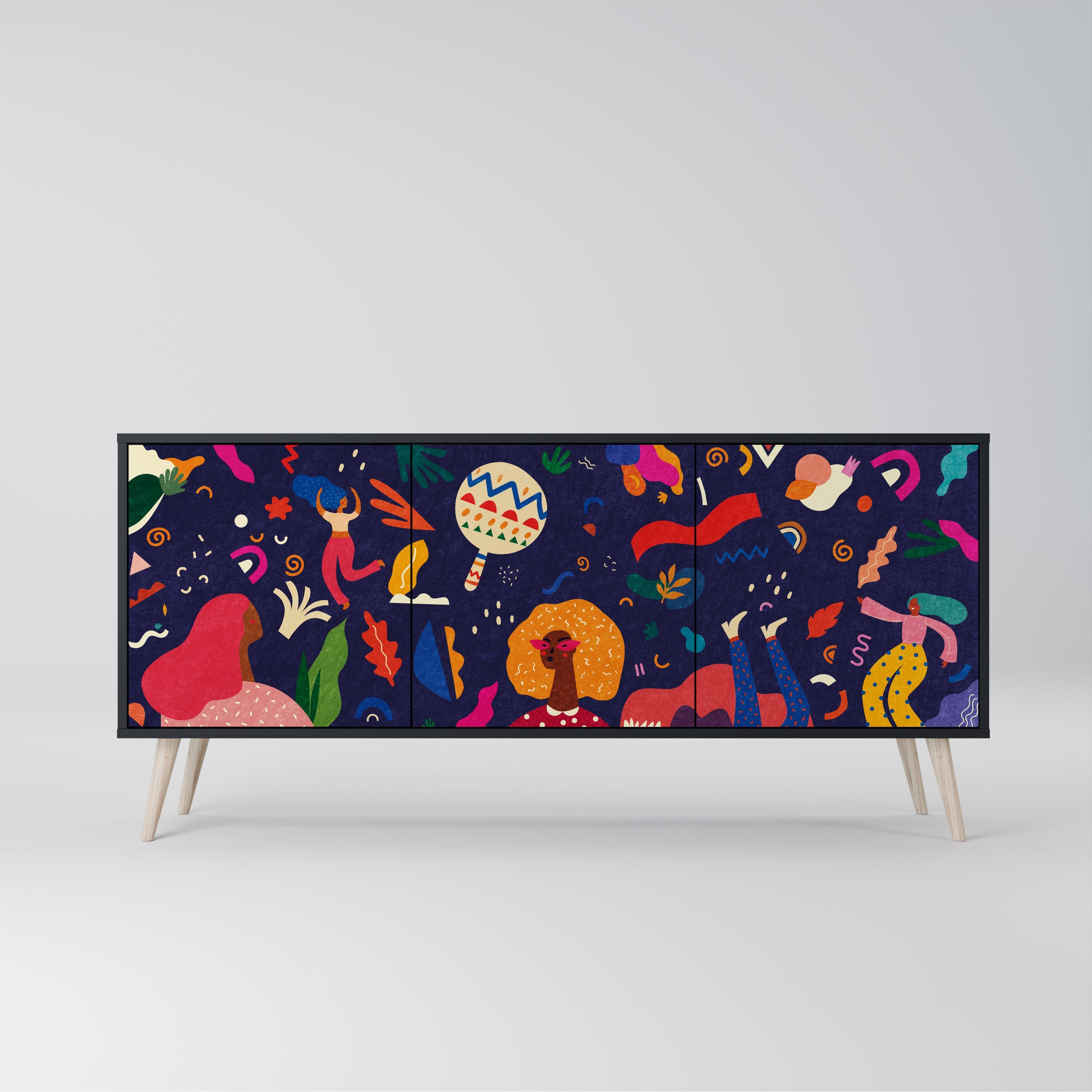 FESTIVE PLEASURES 3-Door Sideboard in Black Finish