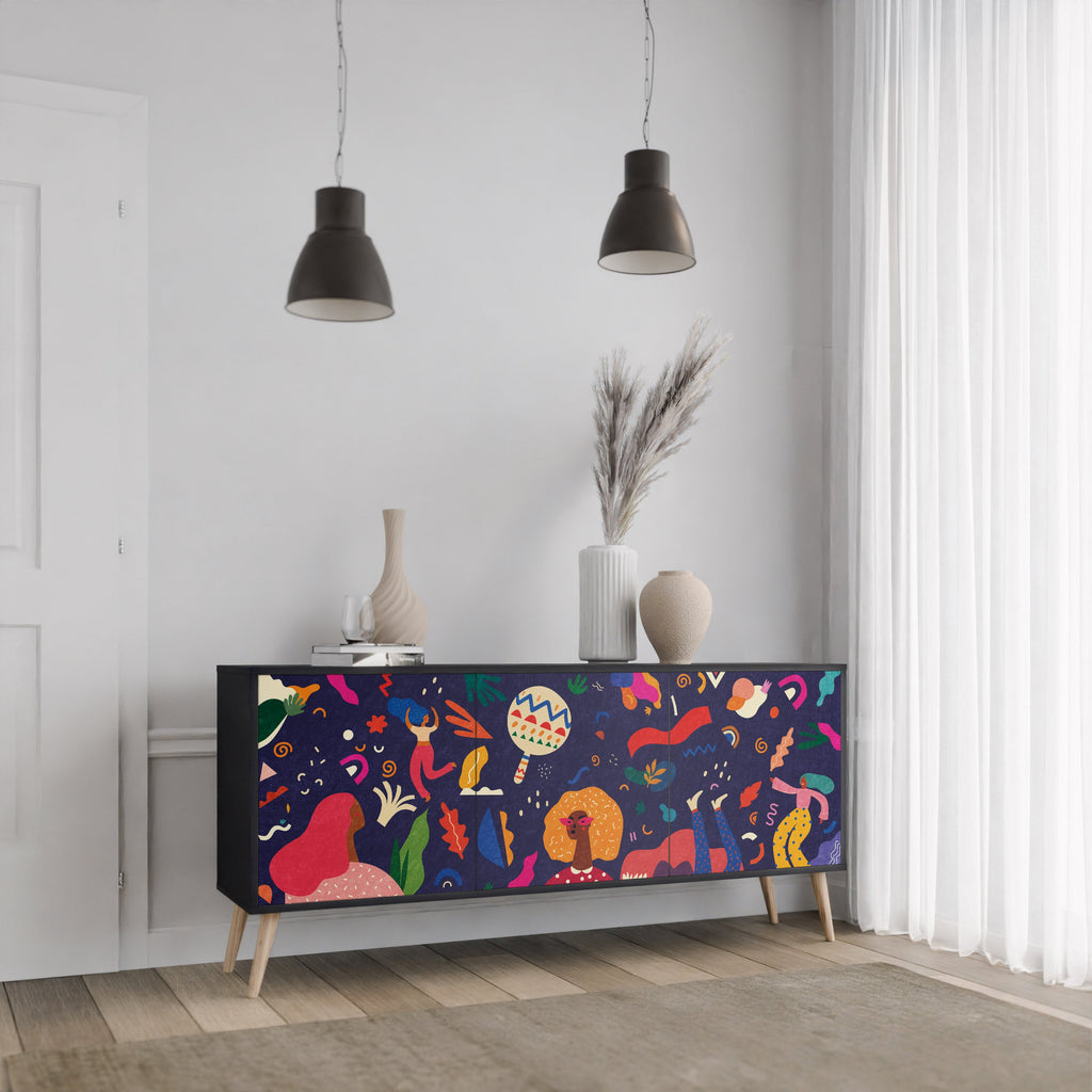 FESTIVE PLEASURES 3-Door Sideboard in Black Finish