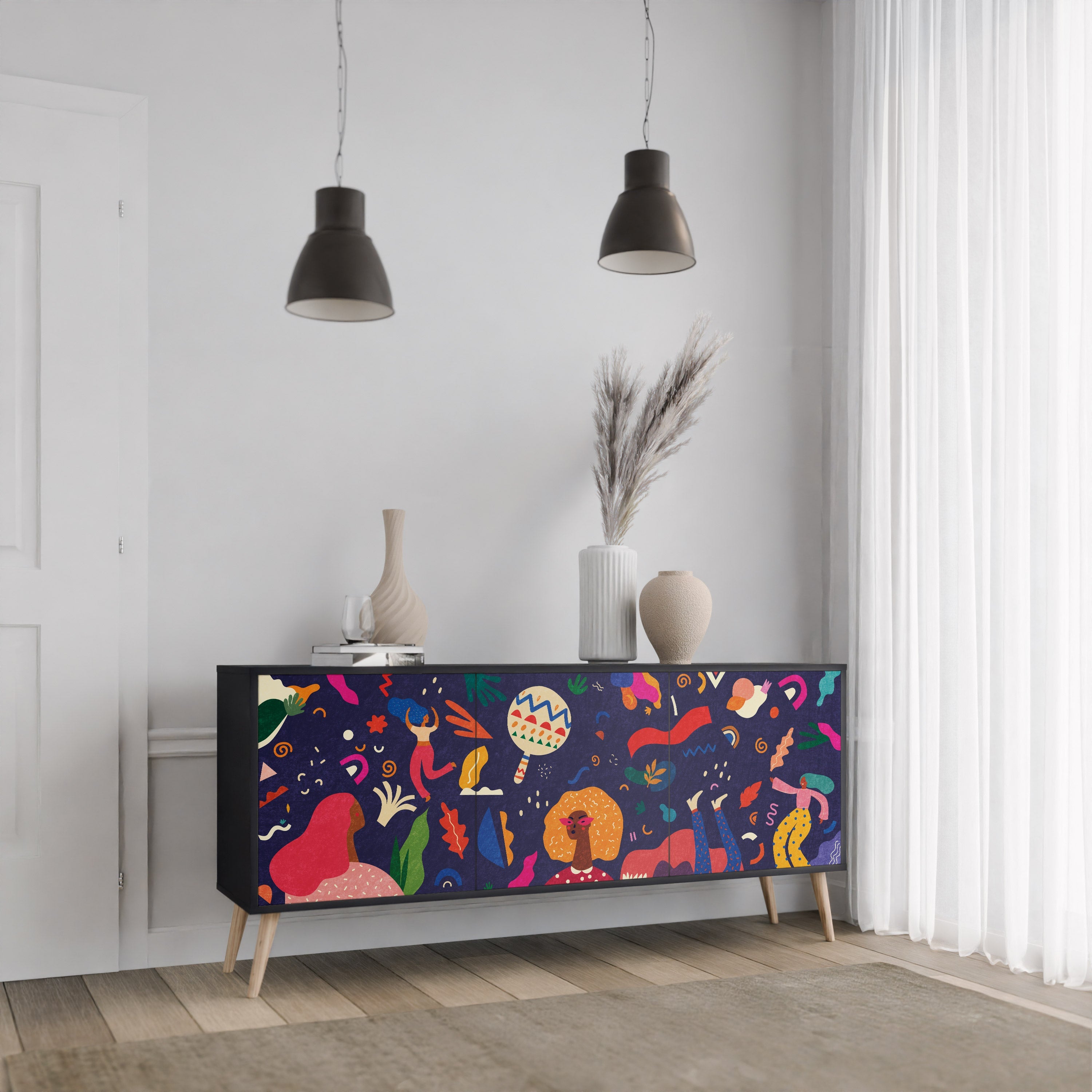 FESTIVE PLEASURES 3-Door Sideboard in Black Finish