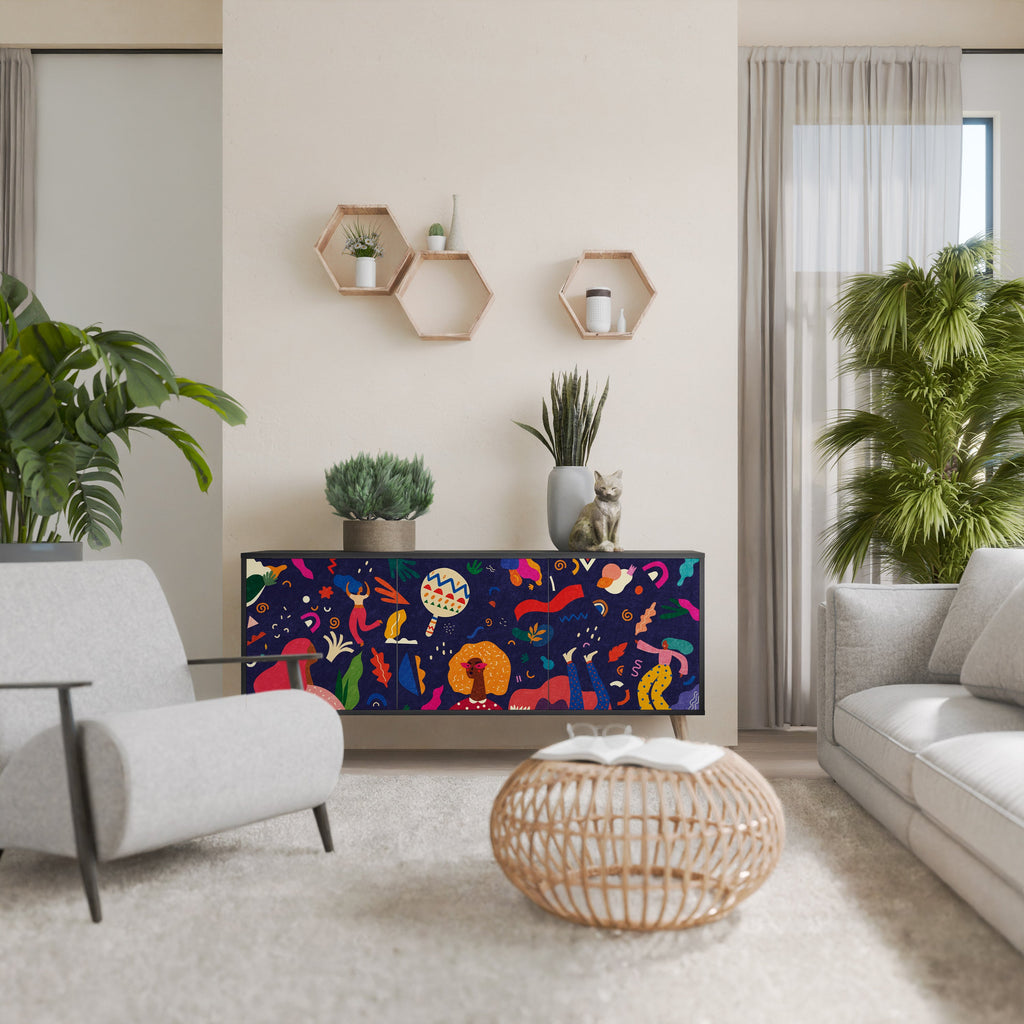 FESTIVE PLEASURES 3-Door Sideboard in Black Finish