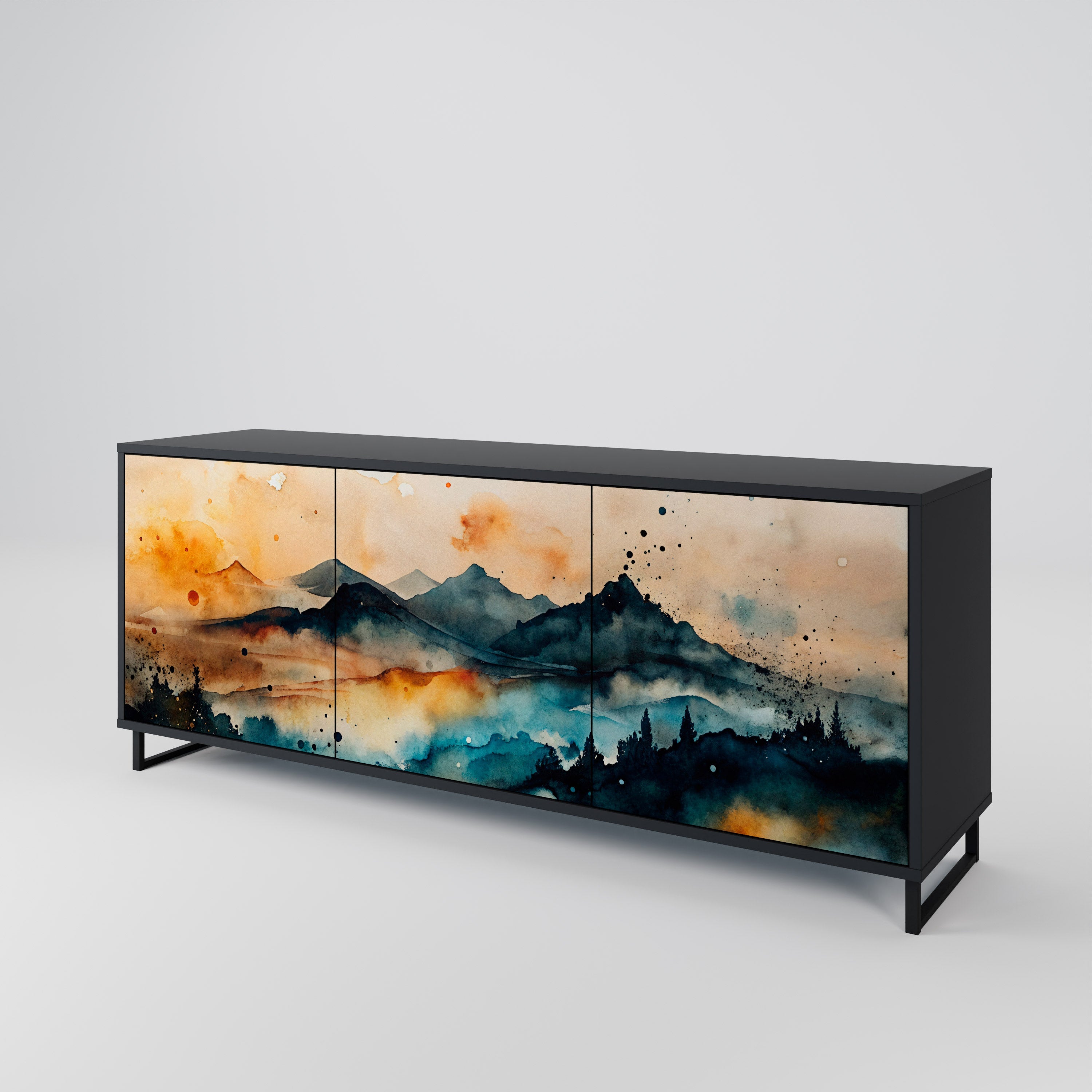 OMINOUS MOUNTAINS 3-Door Sideboard in Black Finish