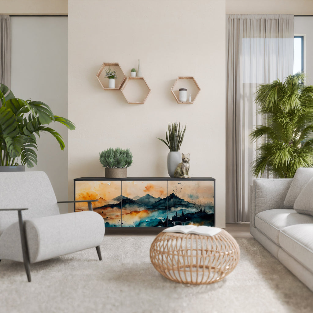 OMINOUS MOUNTAINS 3-Door Sideboard in Black Finish