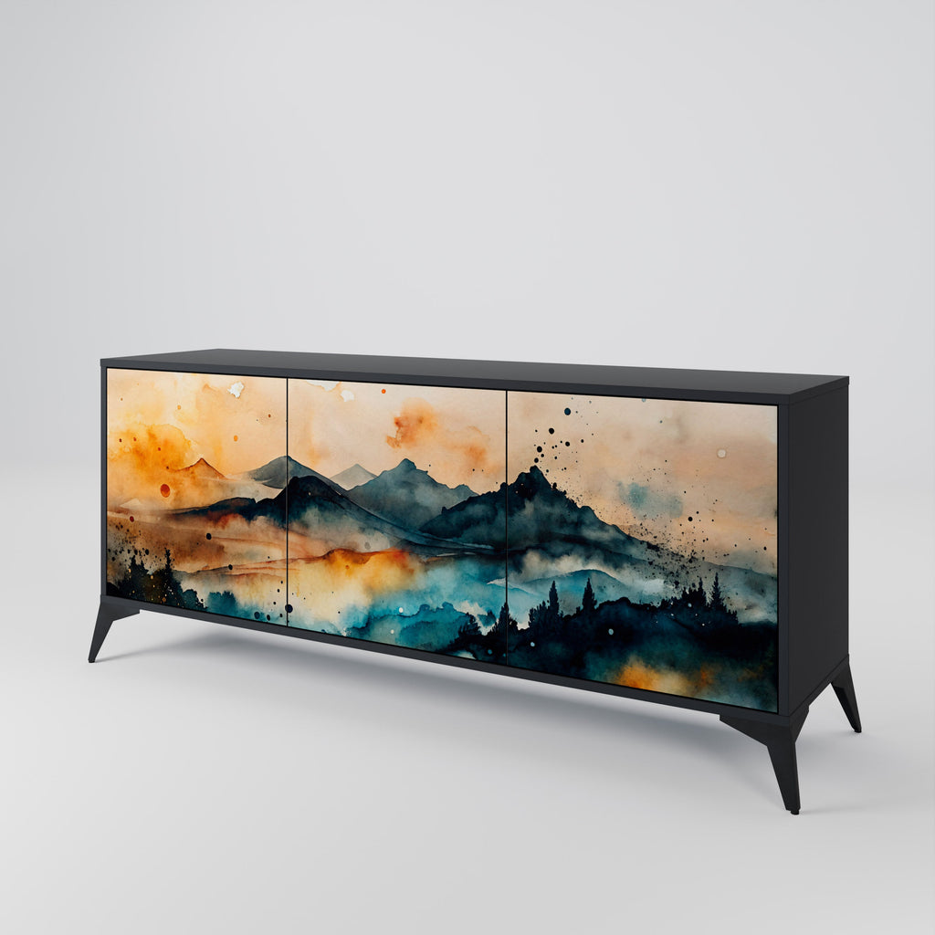OMINOUS MOUNTAINS 3-Door Sideboard in Black Finish