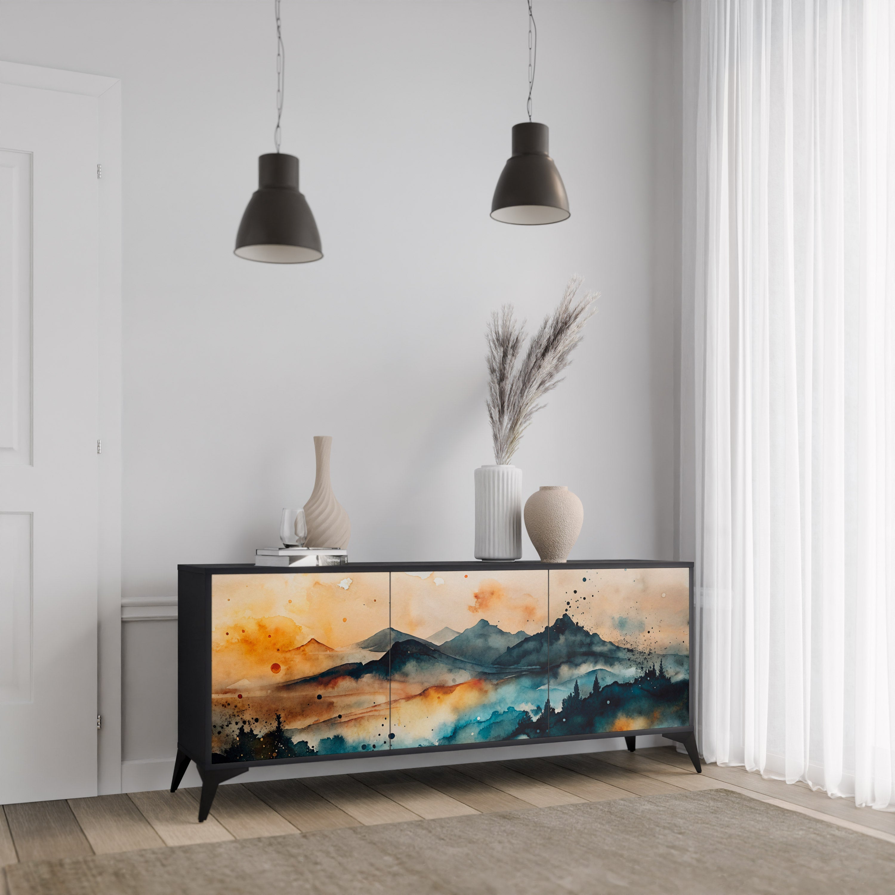 OMINOUS MOUNTAINS 3-Door Sideboard in Black Finish