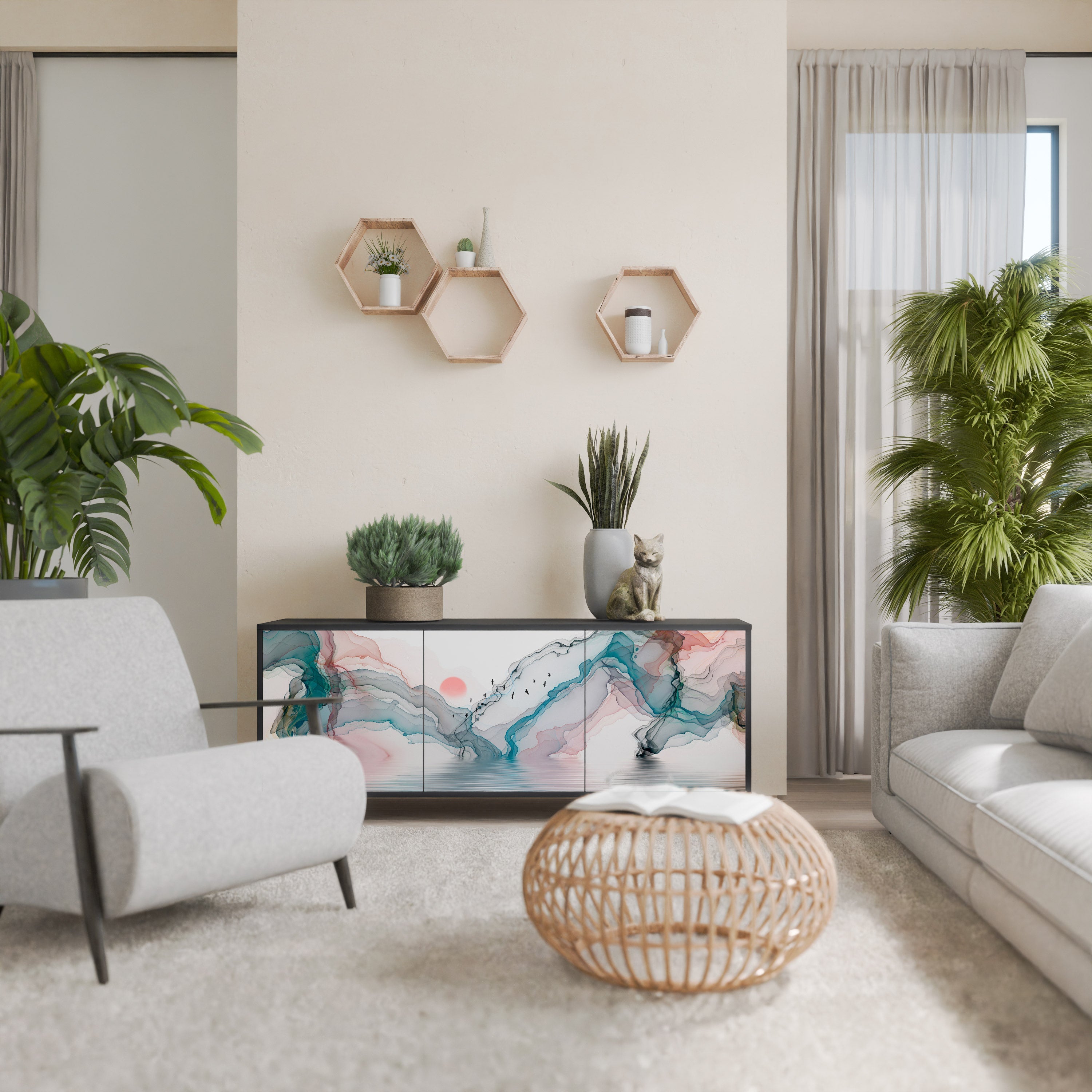 VELVET CROSSING 3-Door Sideboard in Black Finish