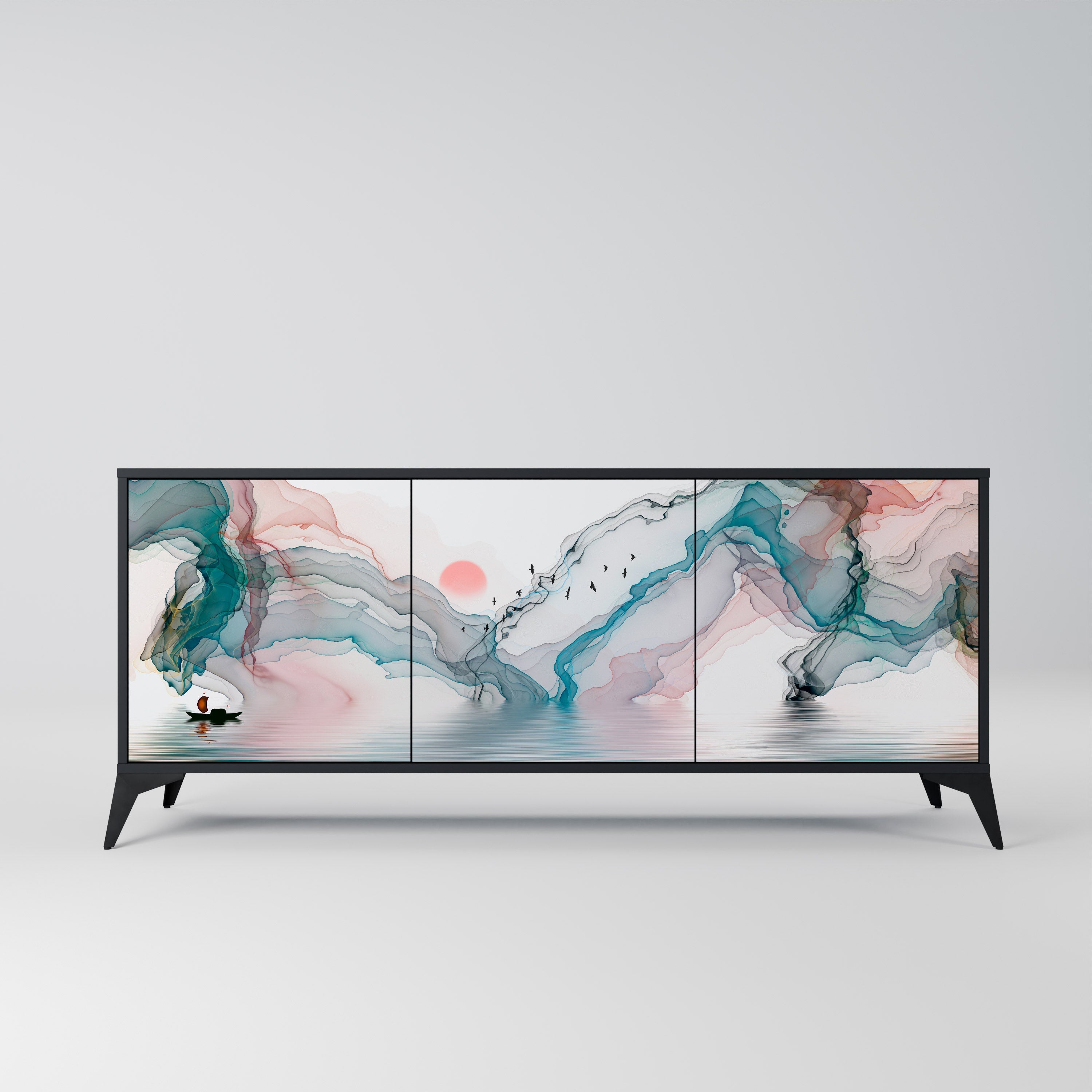 VELVET CROSSING 3-Door Sideboard in Black Finish