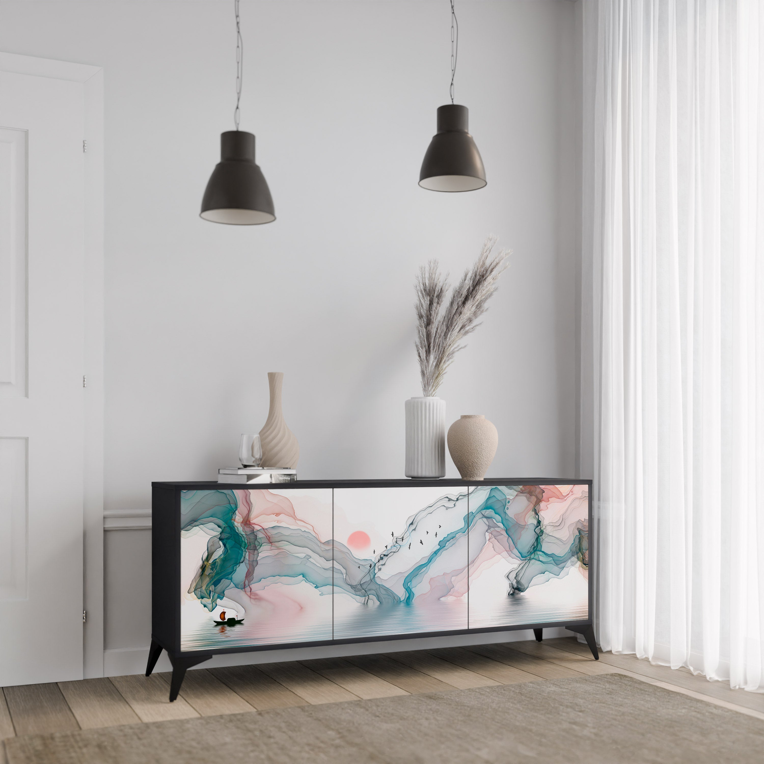 VELVET CROSSING 3-Door Sideboard in Black Finish