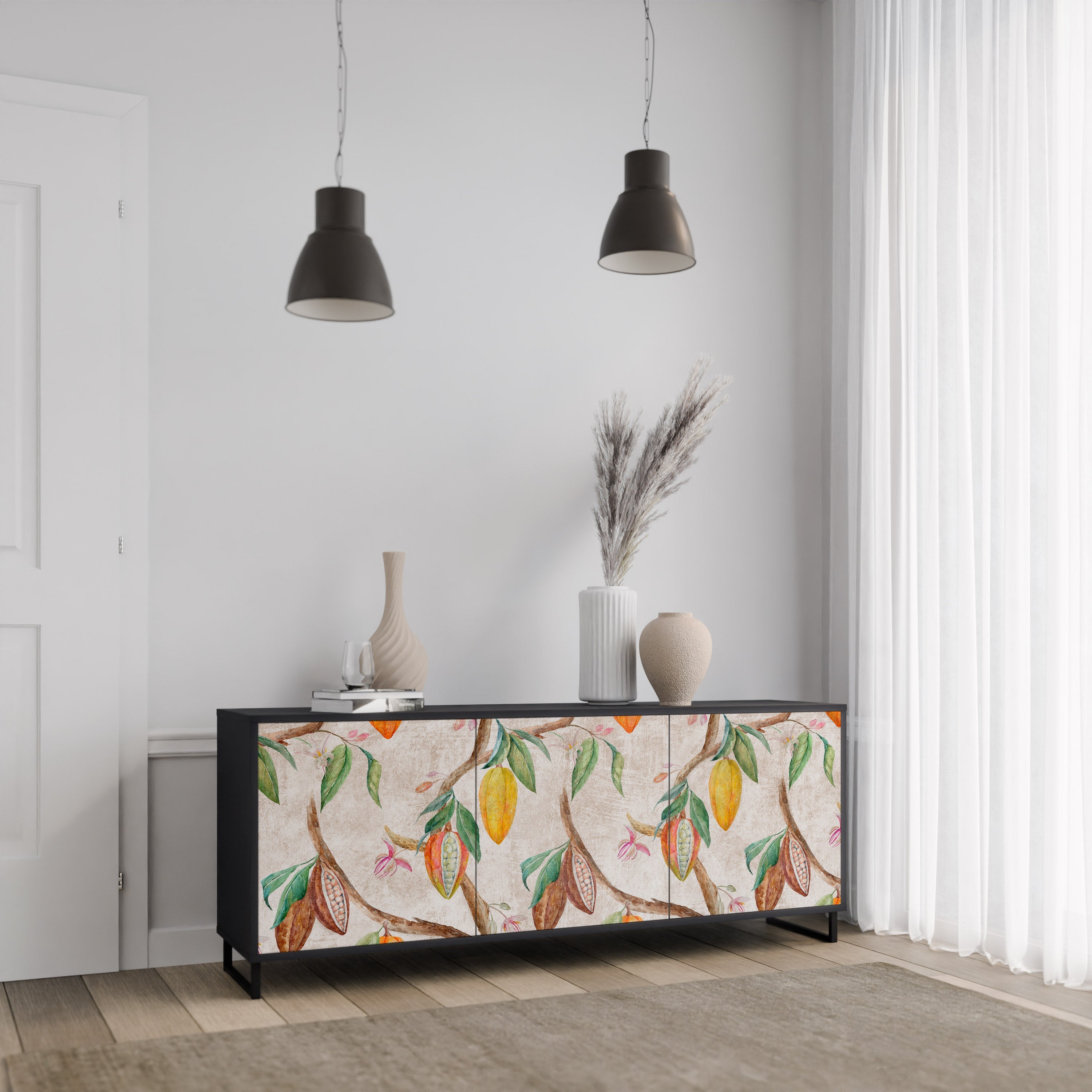 COCOA FRUITS 3-Door Sideboard in Black Finish
