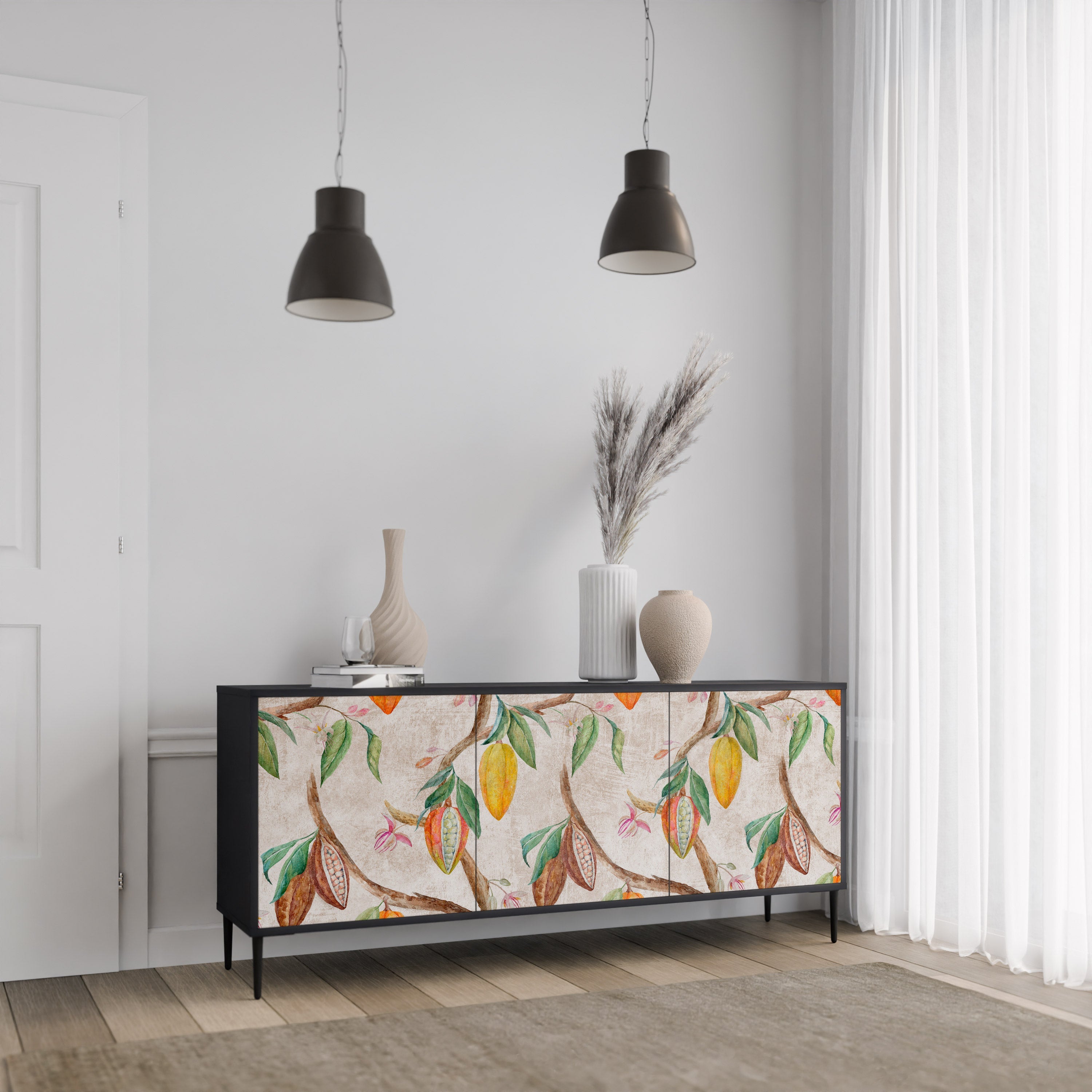 COCOA FRUITS 3-Door Sideboard in Black Finish