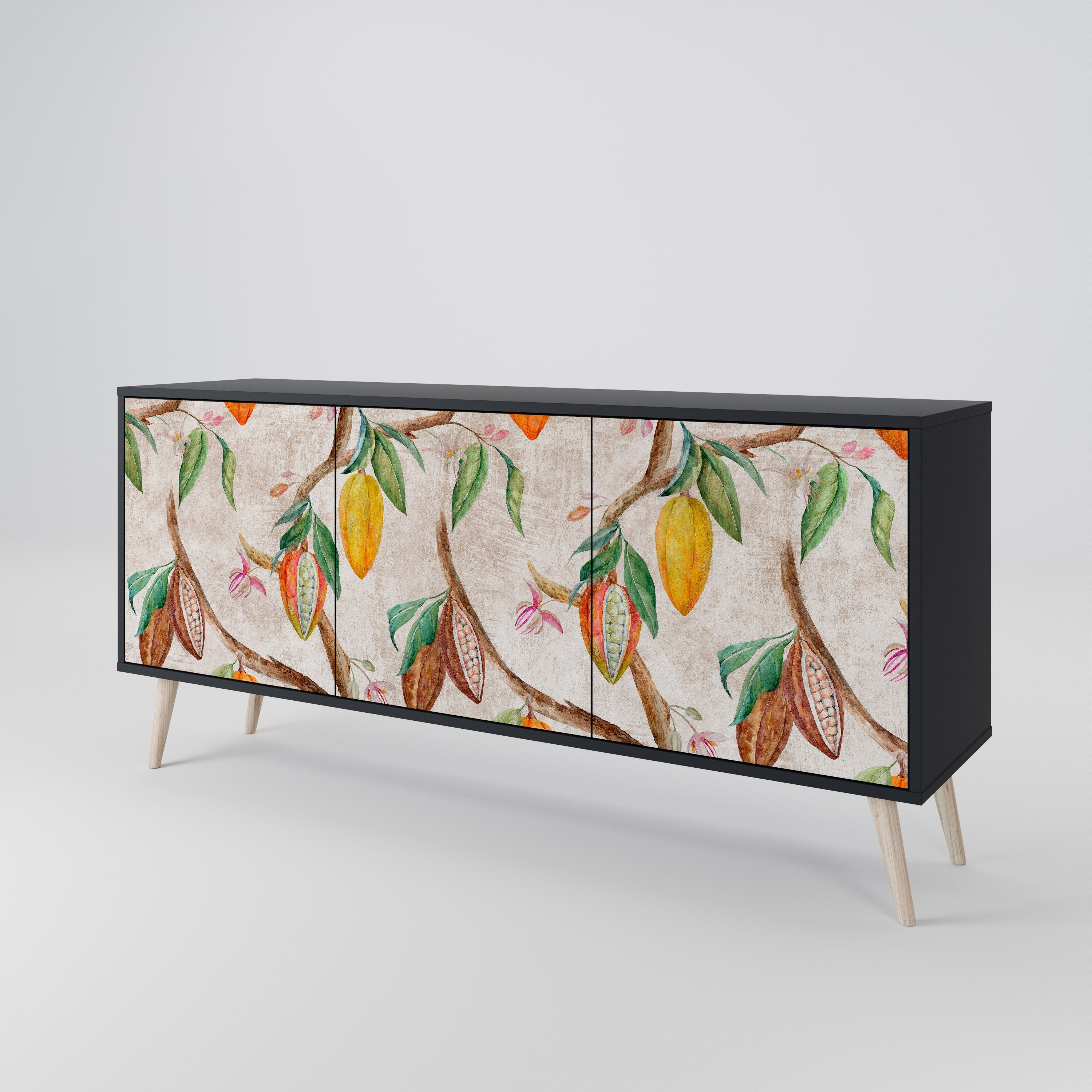 COCOA FRUITS 3-Door Sideboard in Black Finish