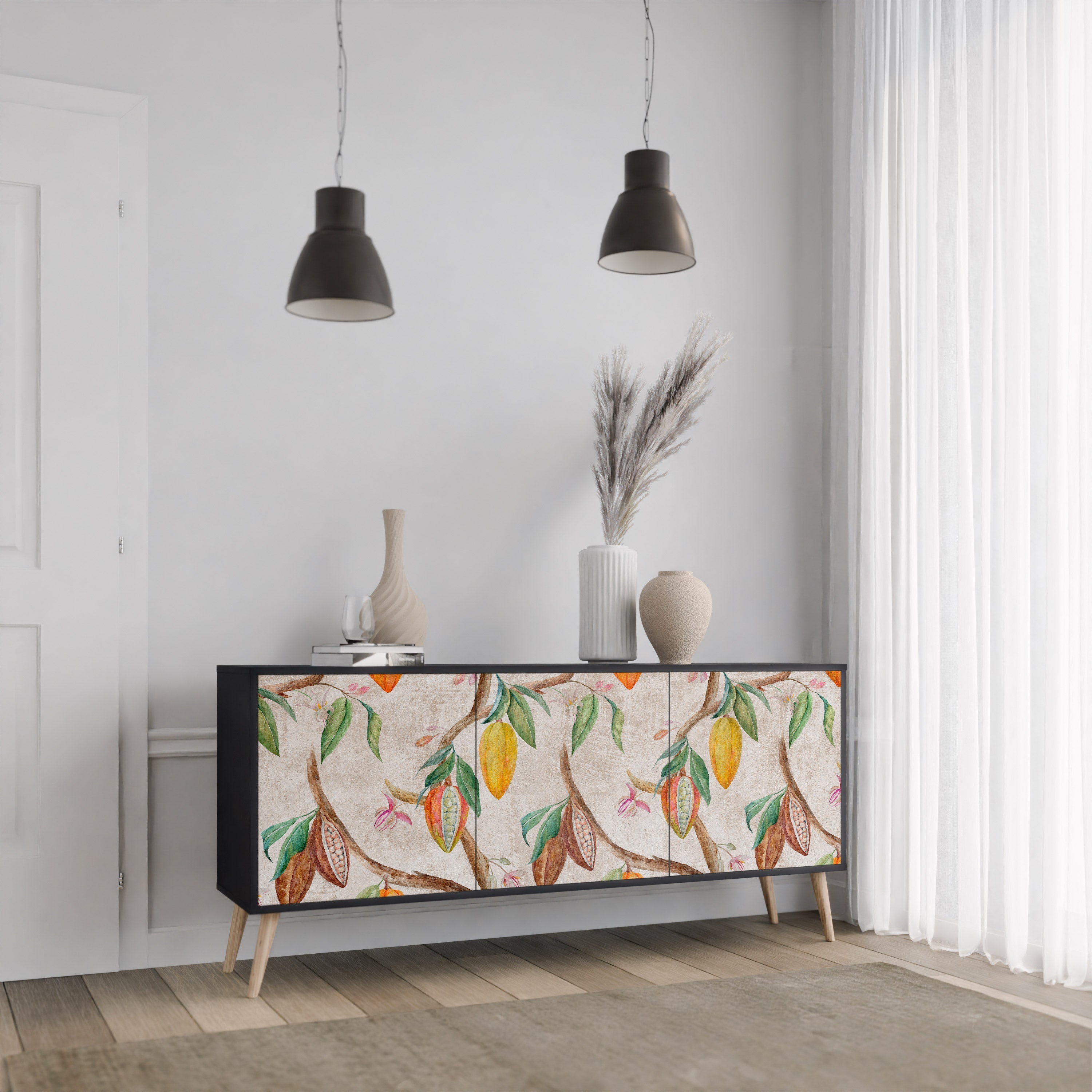 COCOA FRUITS 3-Door Sideboard in Black Finish