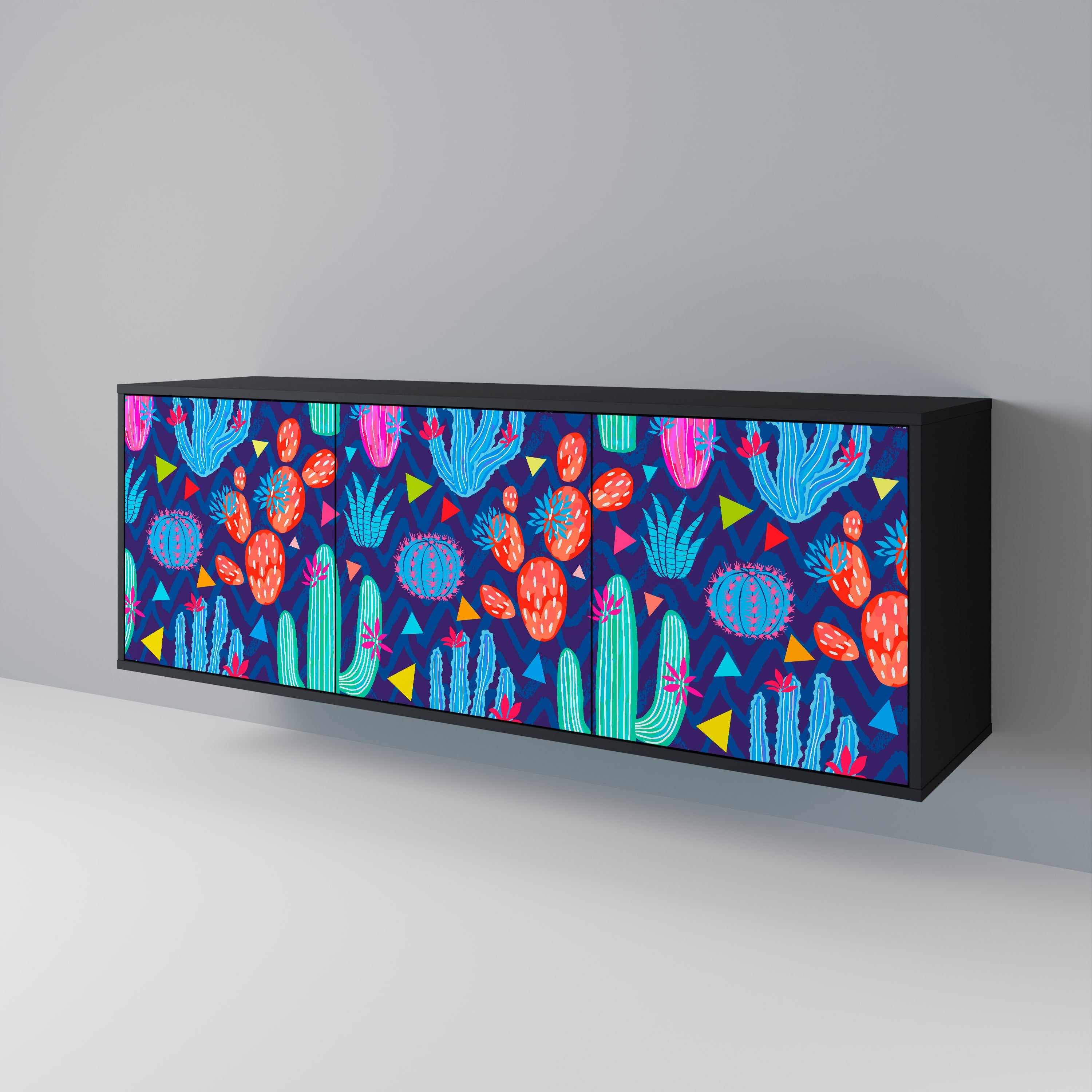 CACTUS VIBES 3-Door Sideboard in Black Finish