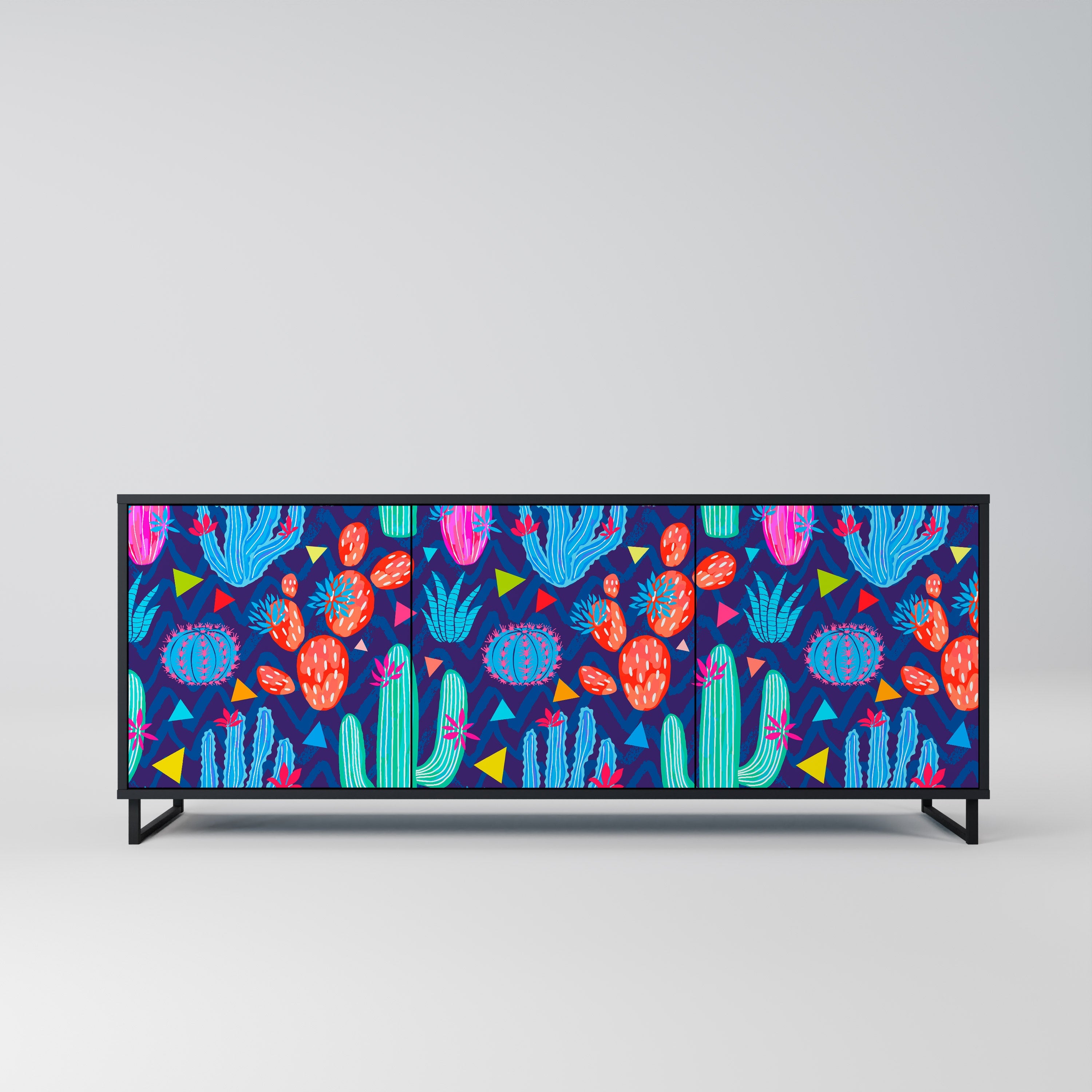 CACTUS VIBES 3-Door Sideboard in Black Finish